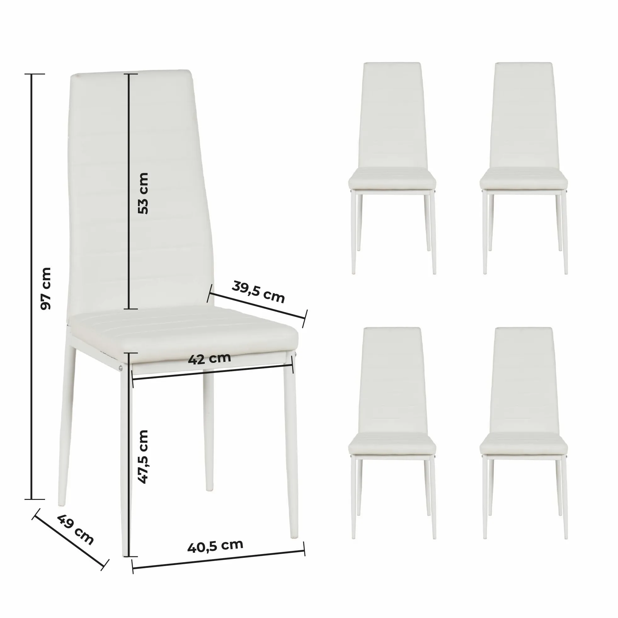 IlGruppone Set Sedie e Tavolo da Pranzo con Ripiano in Vetro Temperato e Sedia Imbottite in Similpelle Nera Design Moderno, 4 o 6 Posti Ideale per Cucina o Soggiorno - Bianco - 4 Posti