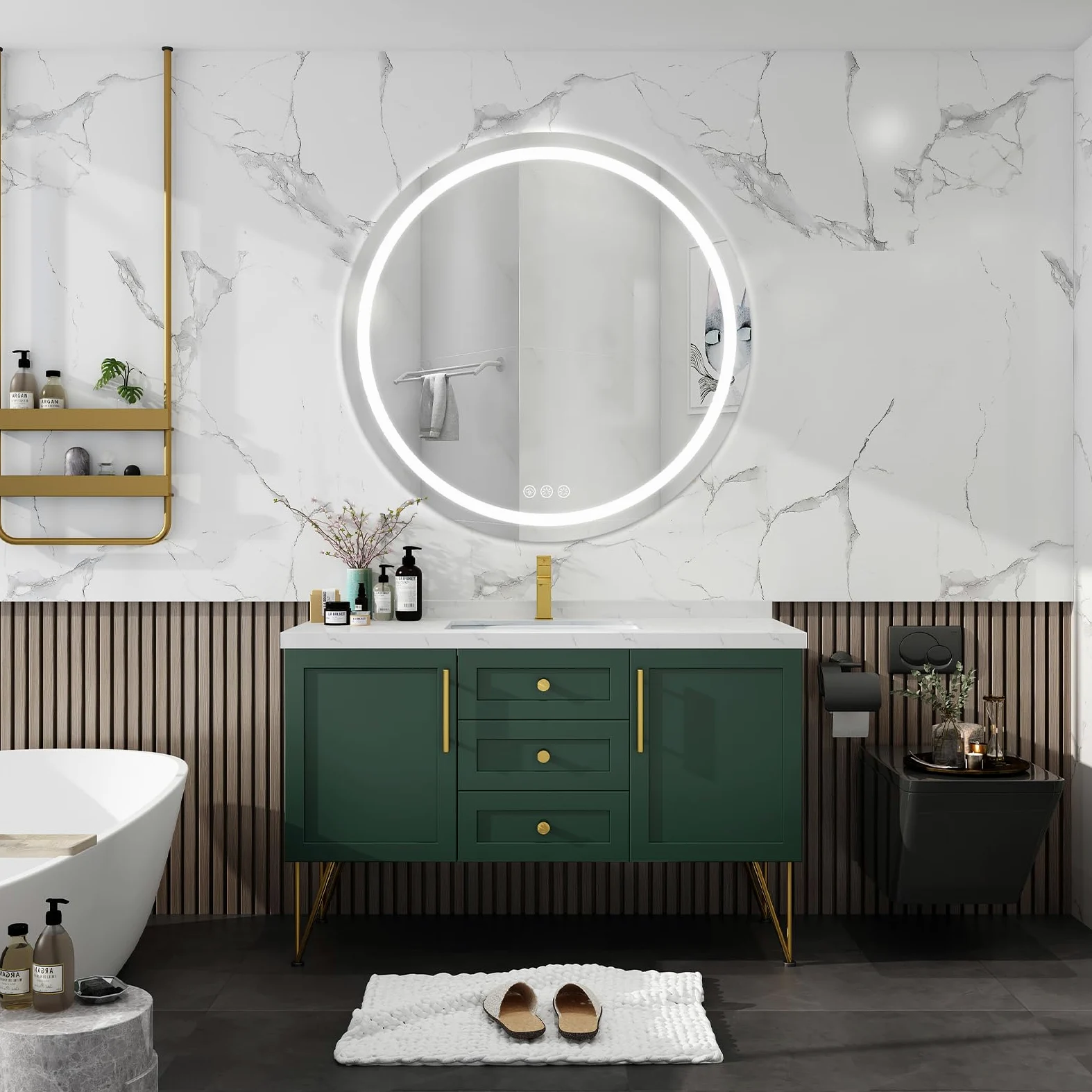 80cm Specchio Bagno Rotondo con Luce LED， Rotondo Specchio da Parete Antideflagrante con Luminosità Regolabile，3 Colori Luce， IP44 impermeabile, vetro temperato