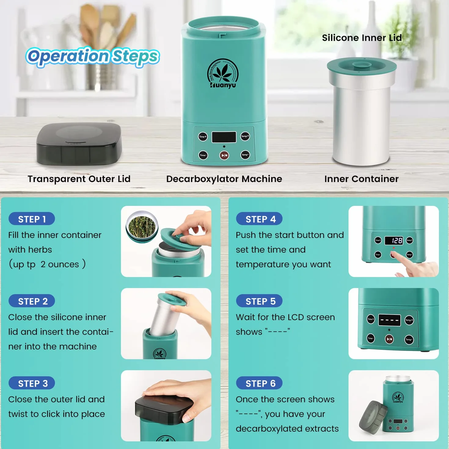 Huanyu Decarbossilatore, in PP, PC, alluminio, silicone, per erbe, olio alle erbe, macchina per infusioni, uovo per olio al burro