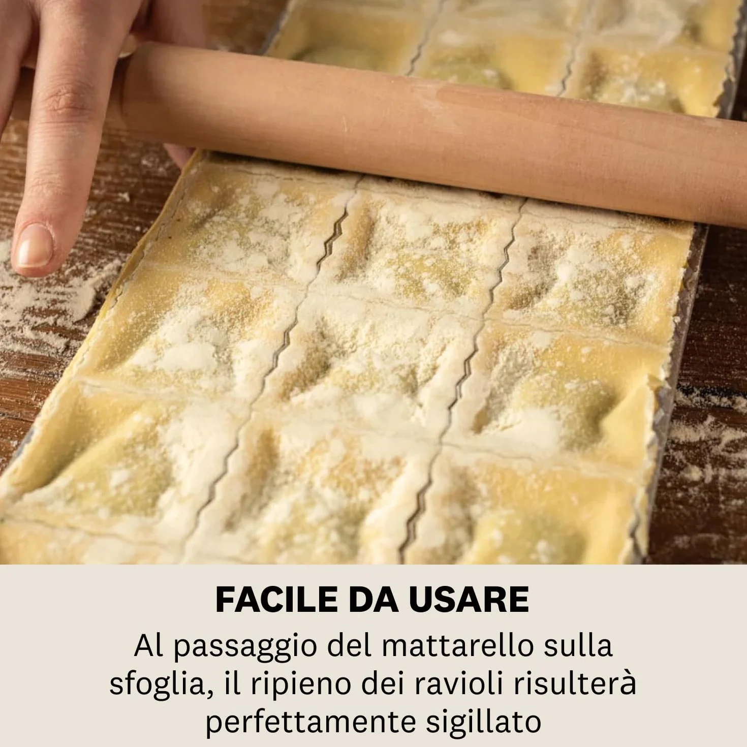 Marcato Stampo per Ravioli, Forme per Ravioli, Alluminio, Mattarello in Legno Incluso, RA-Q50X24-CLS