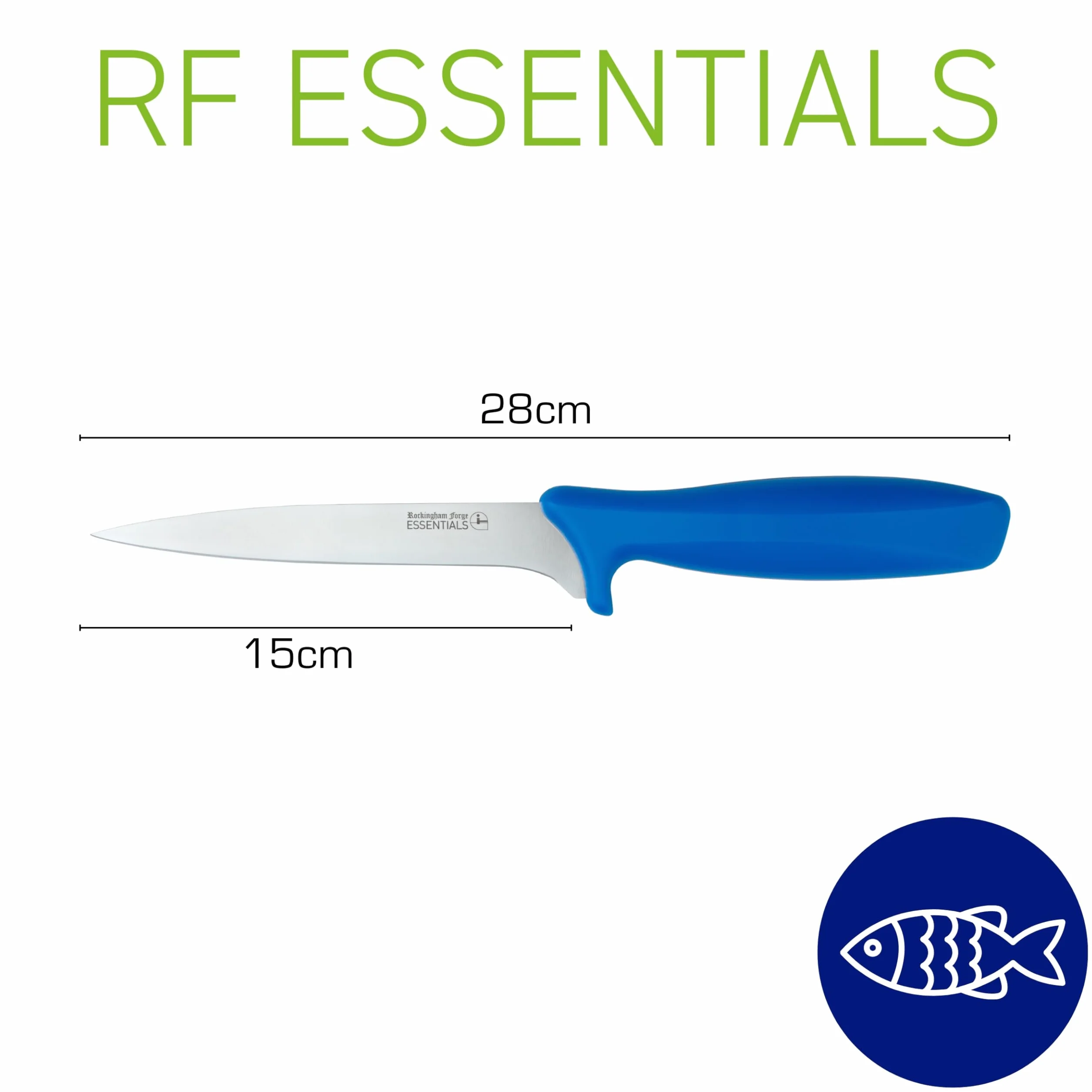 Rockingham Forge Essentials Coltello da filetto con manico blu flessibile da 15 cm per pesce crudo - Coltelli con codice colore per l'igiene alimentare & alimenti allergenici in acciaio inossidabile