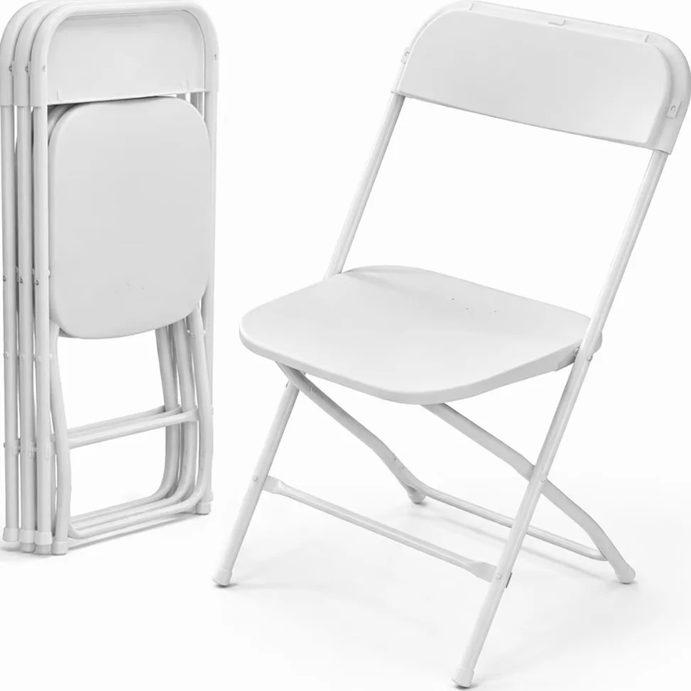 Shally Dogan Set 4 Sedie Pieghevoli Bianche con Struttura in Metallo e Seduta in Polipropilene Ergonomica, Sedia Multiuso Resistente da Esterno ed Interno, Ideale per Bar, Ristoranti, Casa, Giardino