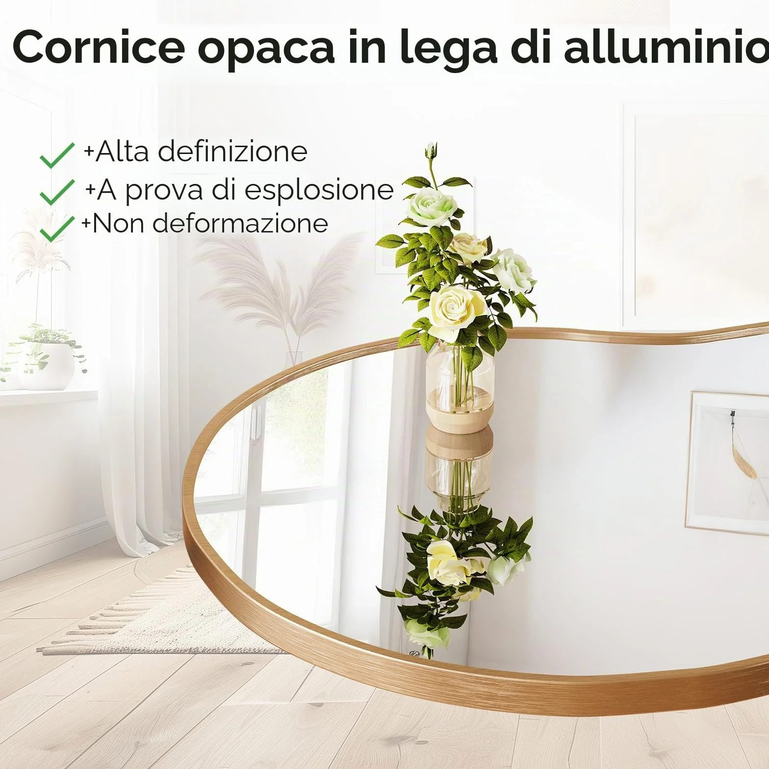 MAMIZO Specchio asimmetrico, 50 x 91 cm, specchio da parete di forma irregolare, vetro temperato, cornice in alluminio, specchio decorativo, specchio da trucco unico, specchio da bagno, oro