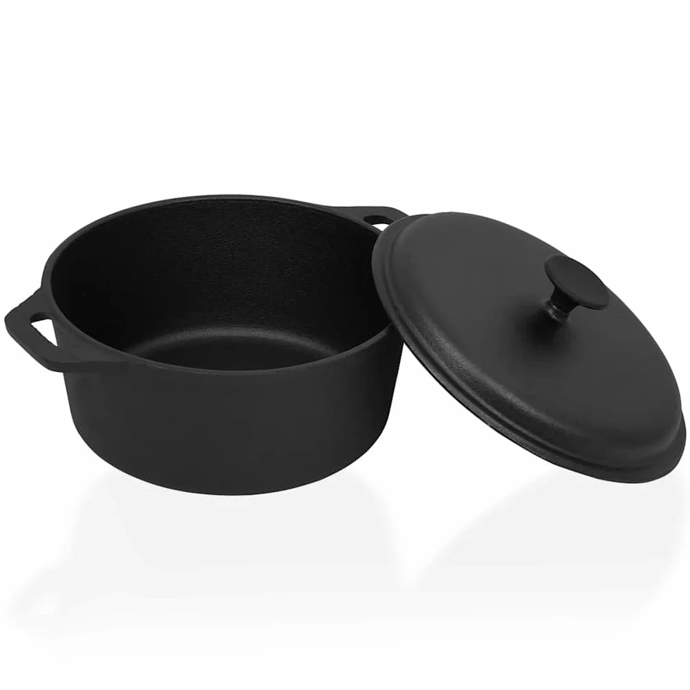 Pentola in ghisa con diametro di 26,5 cm, con manico e coperchio, capacità di 5 l, adatta per fornelli a induzione, a gas, elettrici, in ceramica, ideale per cucinare in forno e sulla griglia