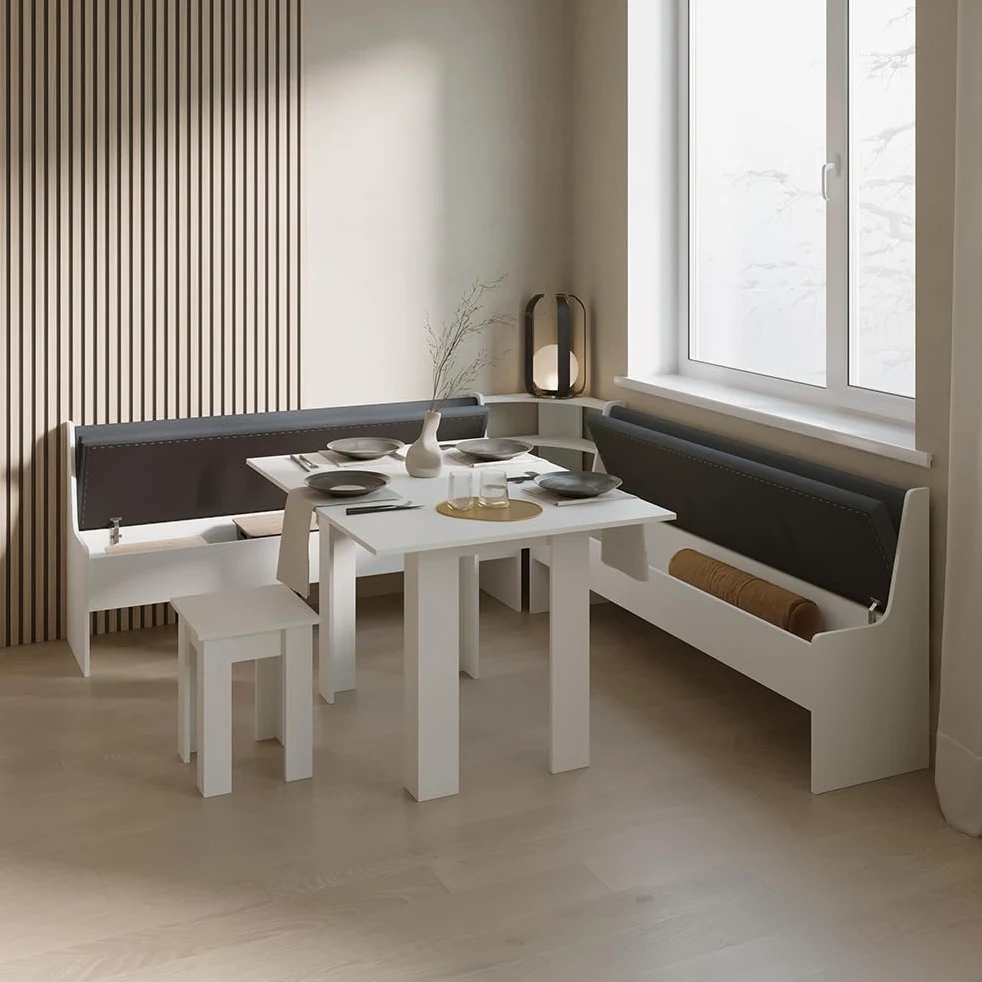 Livinity Panca ad angolo Tiberio, Bianco, 41.5 x 166.6 cm
