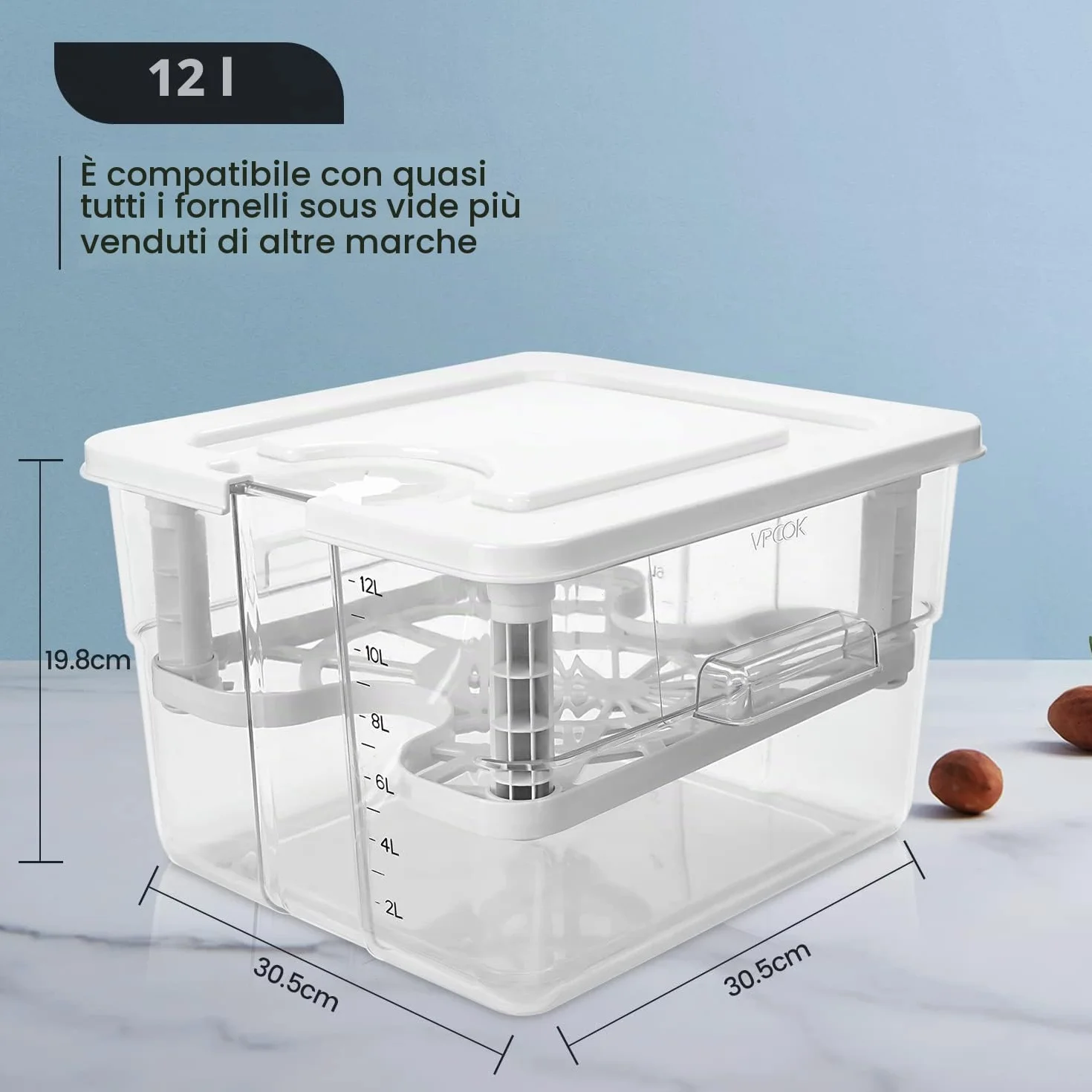Sous Vide Contenitore Set 12L 7 in 1 con Coperchio e Griglia per Roner Professionale