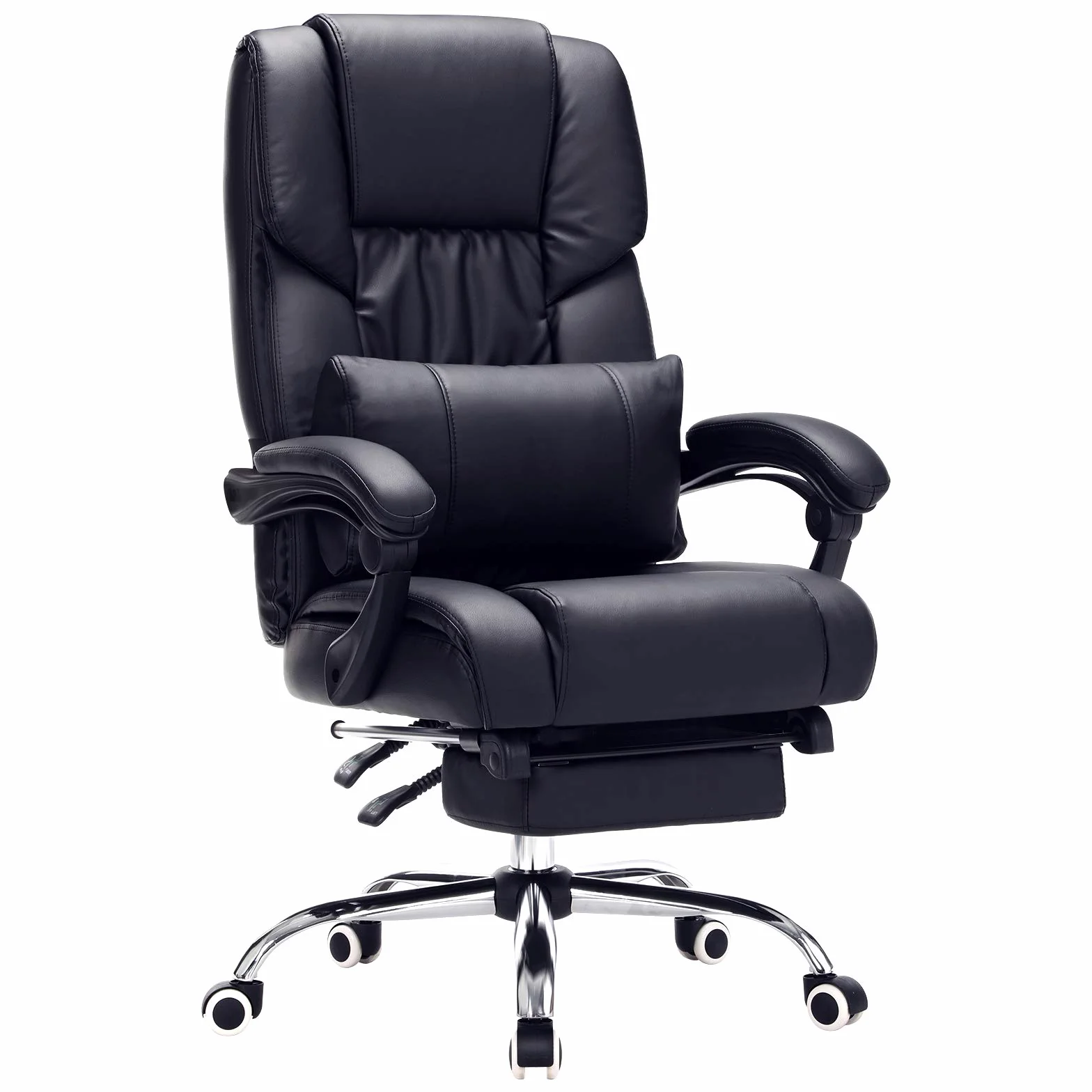 SONGMICS Poltrona Girevole con Poggiagambe Sedia Direzionale Ergonomica da Ufficio Studio Regolabile con Rotelle OBG71B, Finta Pelle, Nero, 7070 （117-125）