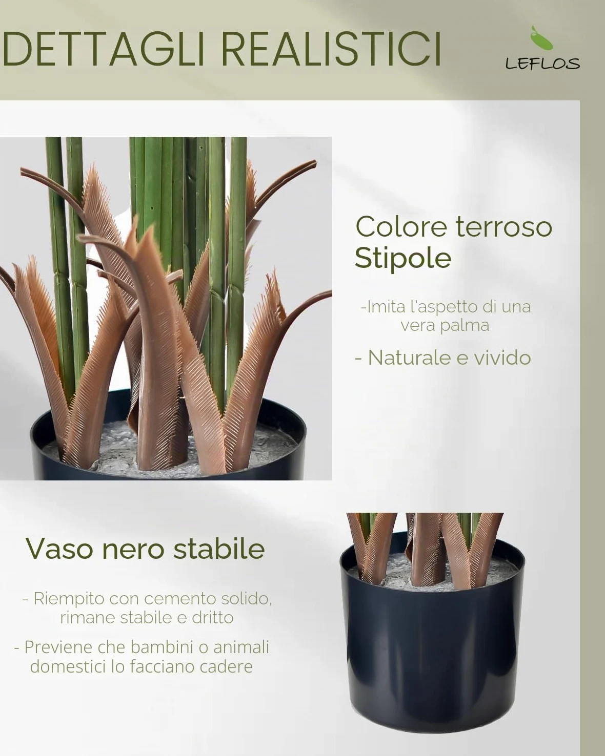 165 cm artificiale Palma di Dypsis Lutescens, solo pianta per interni, 15 tronchi staccabili, decorazioni per ufficio, negozio, appartamento e feste, 1 pezzo