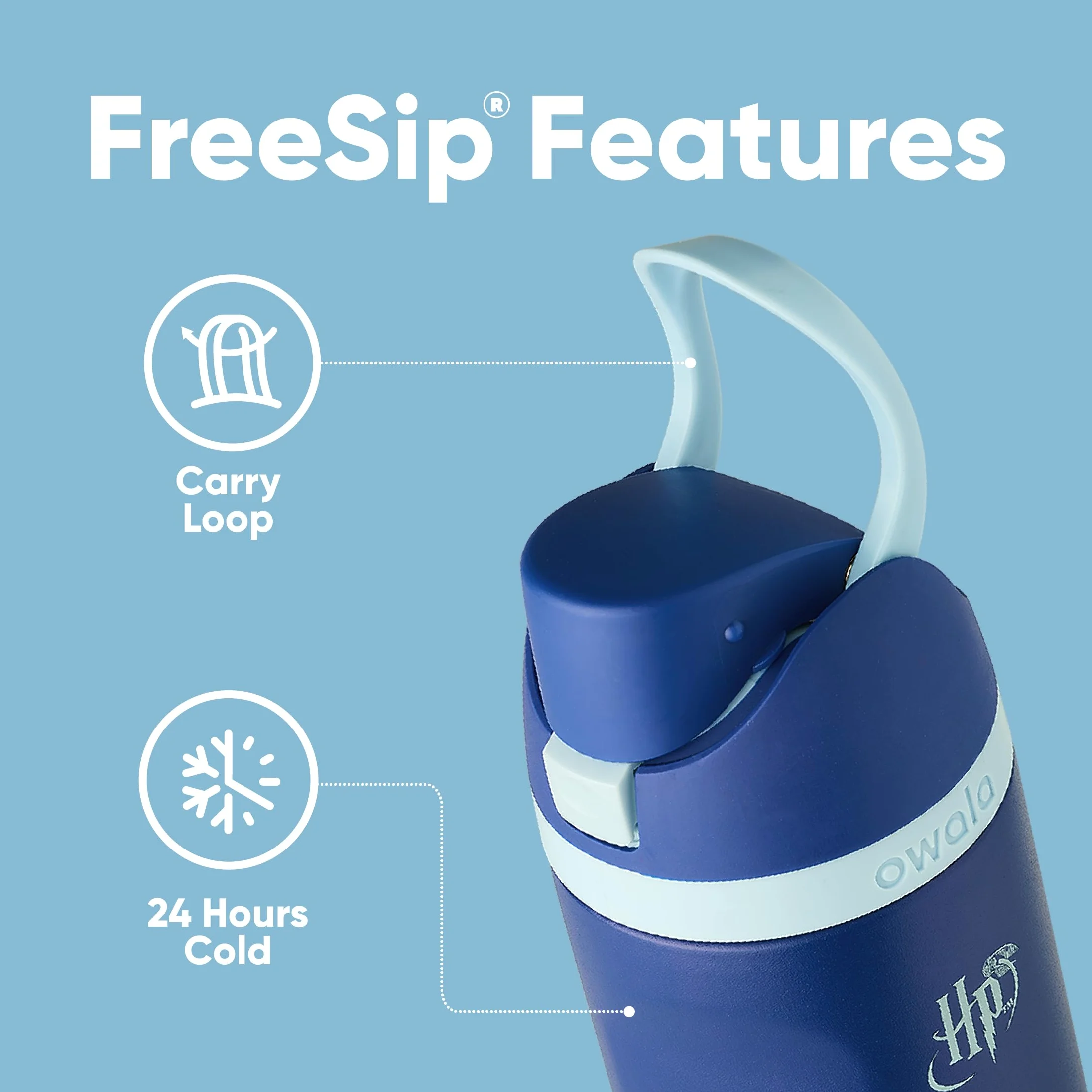 Owala Borraccia termica FreeSip di Harry Potter in acciaio inox con cannuccia, per sport e viaggi, senza BPA, 680,4 g, Corvonero