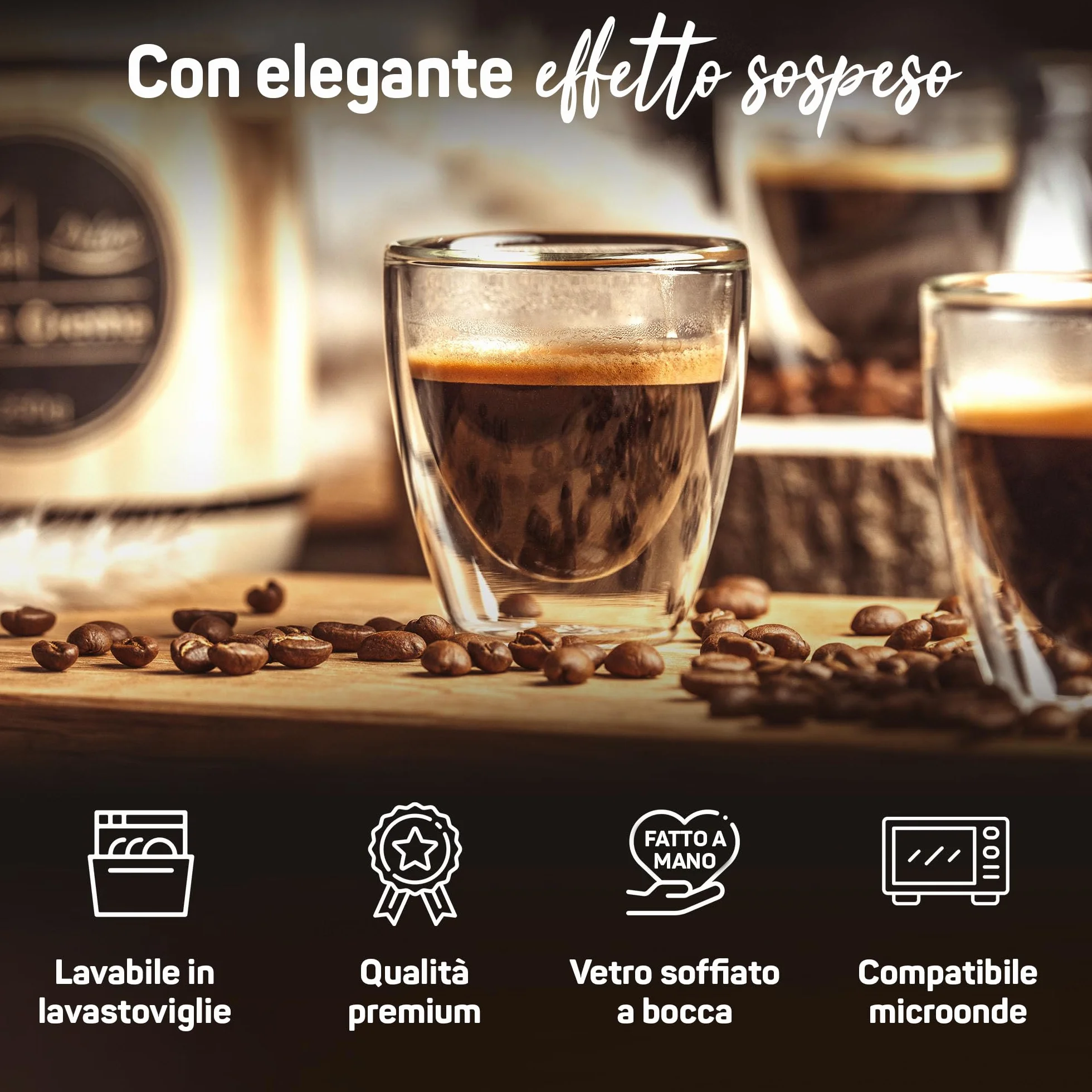 ElbFuchs® Set di tazzine caffè in vetro doppia parete 80ml 4 pezzi per espresso regalo