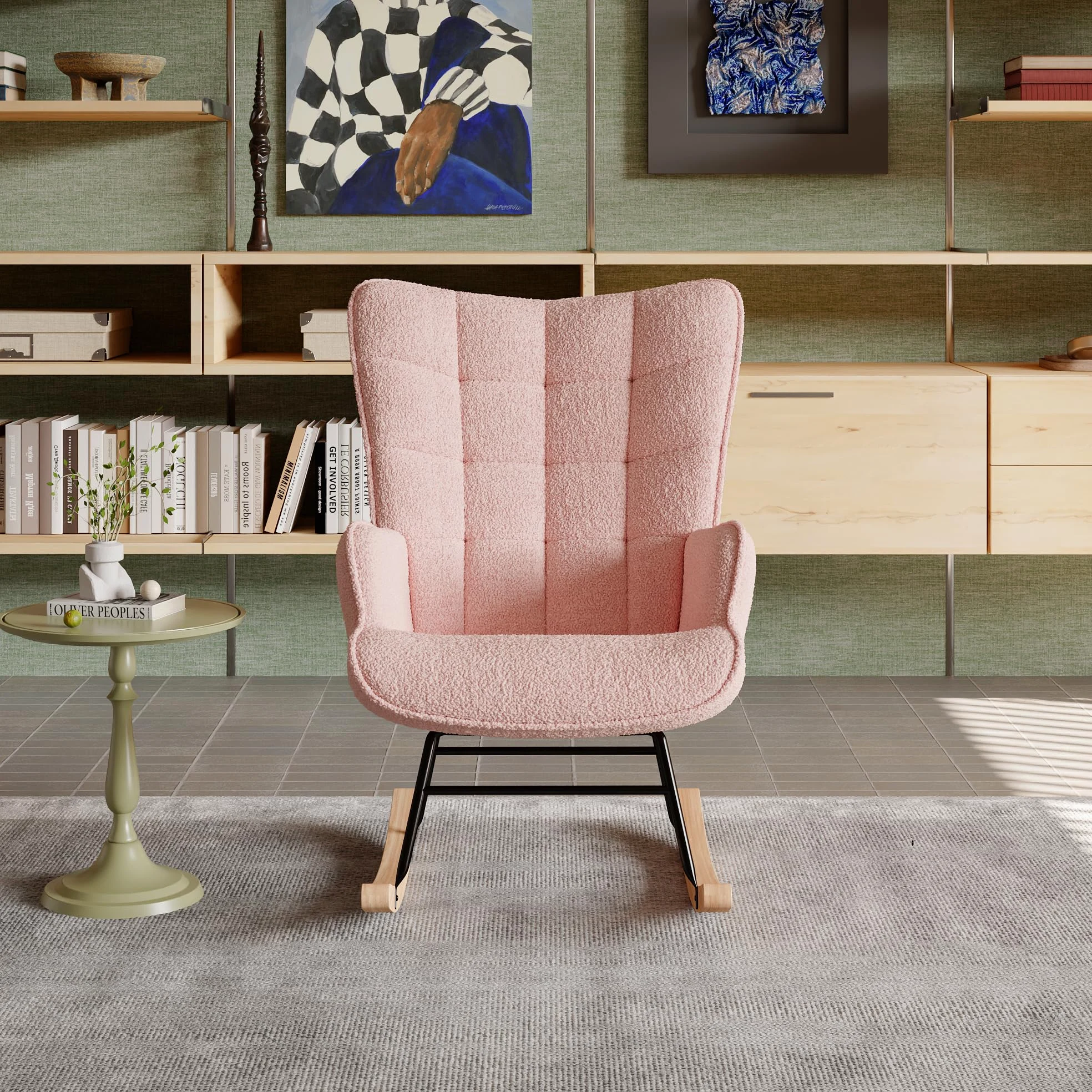 Sedia a dondolo, sedia a dondolo, imbottita, per soggiorno, camera da letto, portata fino a 130 kg, rosa, 75 x 68 x 92 cm