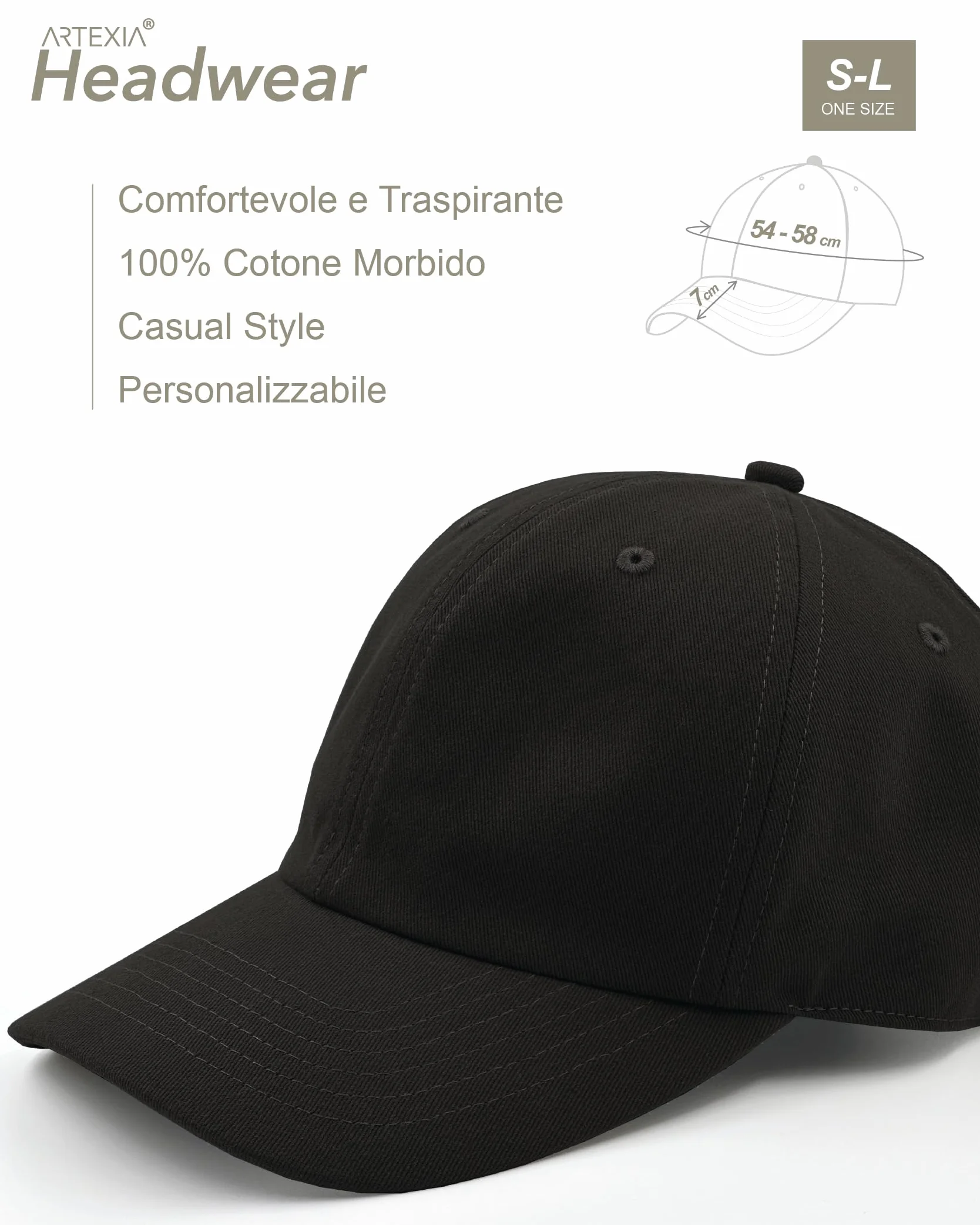 Artexia Cappellino con Visiera 100% Cotone Unisex Uomo Donna Estivo Corona Morbida