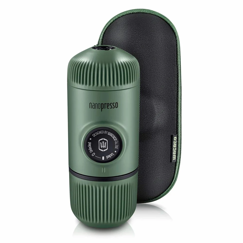 WACACO Nanopresso con S-custodia di Nanopresso, Macchina Caffè Portatile, Versione di Aggiornamento di Minipresso, Espresso Portatile, Caffe Viaggio, Operazione Manuale (Nuovi Elementi Verde Muschio)