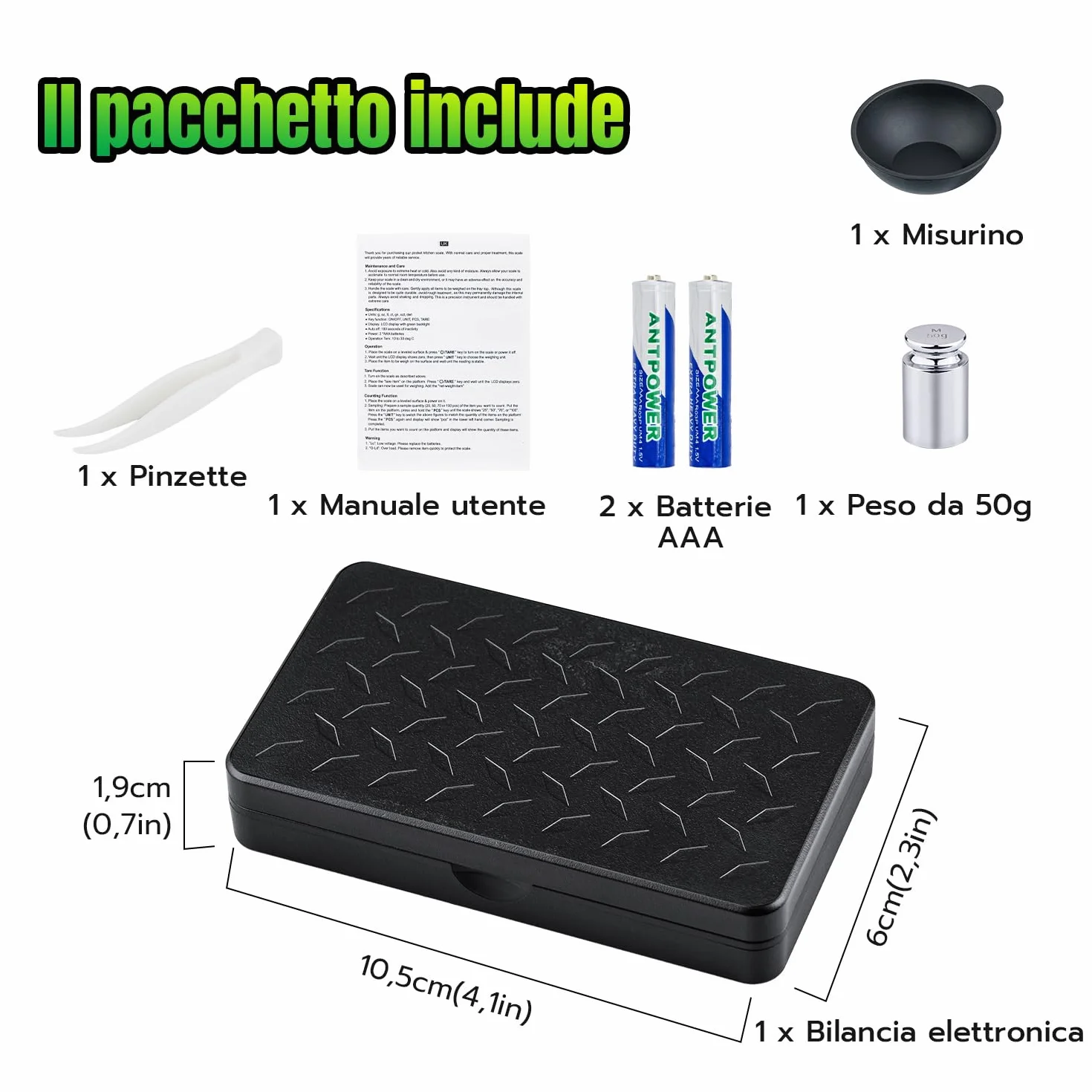 Bilancia ai Milligrammi 50g / 0,001g,Mini Bilancia Tascabile di Precisione con Display LCD,7 Unità,Funzione Tara e Peso di Calibrazione,Bilancino Digitale per Grammi,Oro,Gioielli e Laboratorio