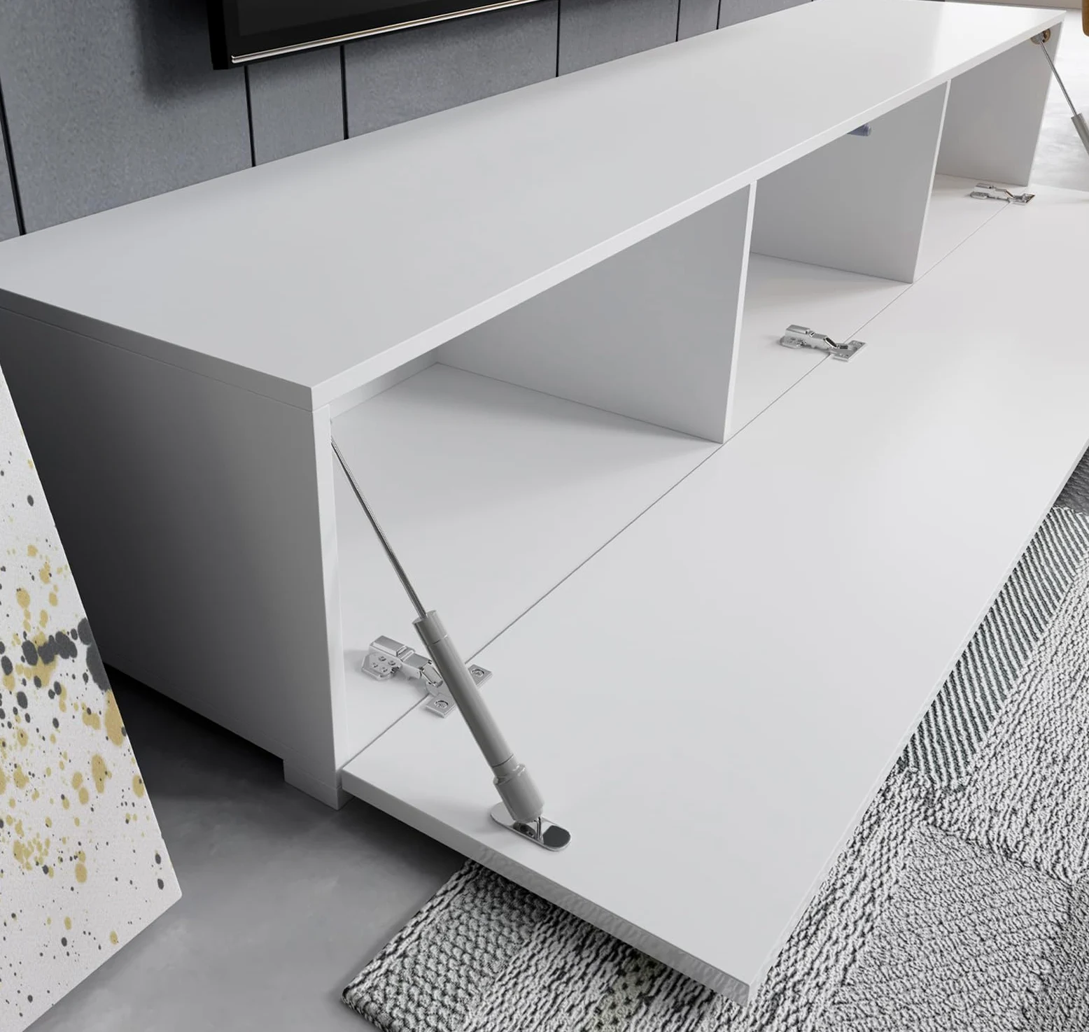 MB Muebles Bonitos, Mobile TV con piedini Aitana M2, Soggiorno Moderno, Bianco, 180x40x32cm