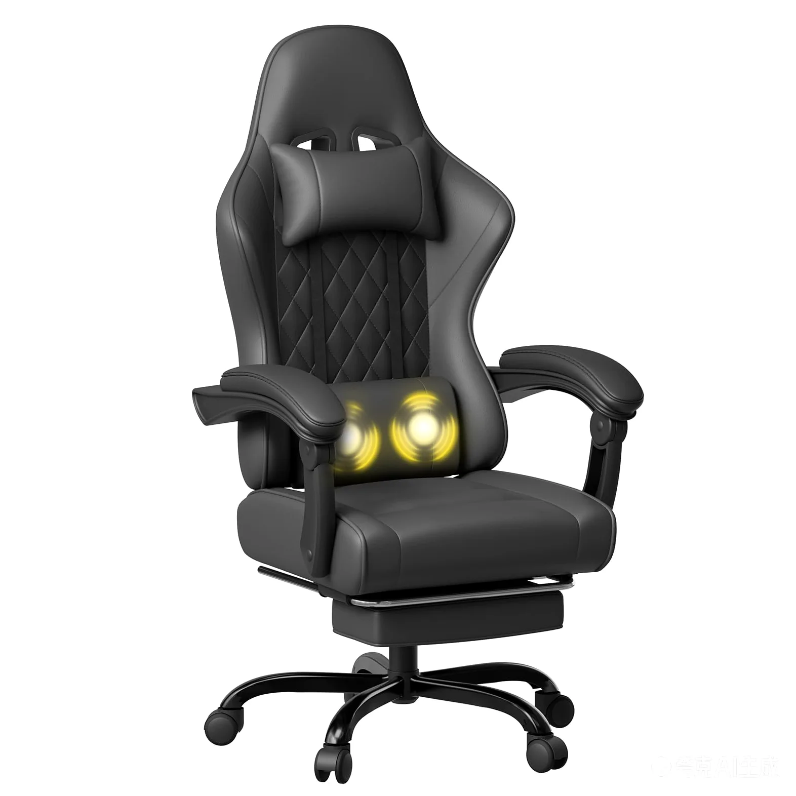 JUMMICO Sedia da Gaming Massaggiante con Poggiapiedi Telescopico, Sedia Gamer con Cuscino Lombare & Poggiatesta, Ergonomica Sedia da Ufficio Schienale Regolabile, Portata 150 kg (Nero)