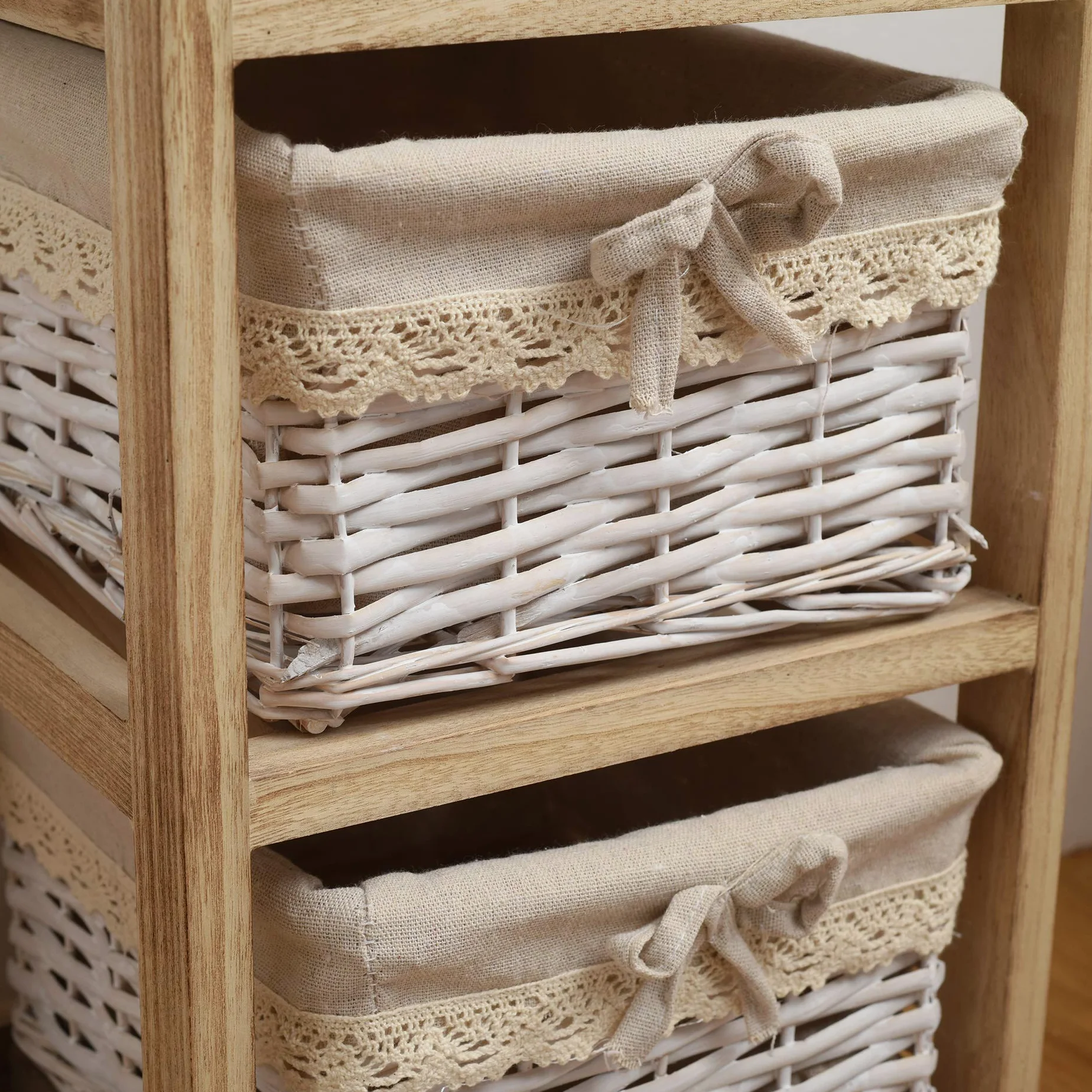 Rebecca Mobili Cassettiera Mobiletto Bagno 1 Cassetto 3 Ceste Legno Vimini Marrone Chiaro Country Bagno Cucina Arredamento Casa - 81 x 30 x 27 cm (H x L x P) - Art. RE6106