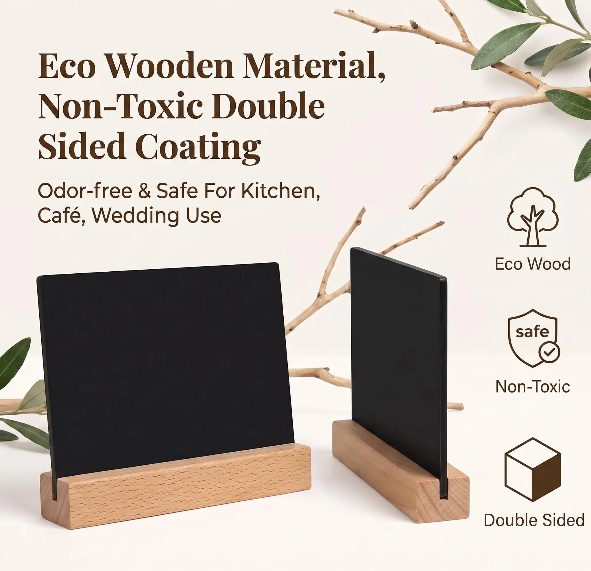 Set Lavagnette Mini 10 pz. con Supporto, in Legno (Targhette Segnaposto Scrivibili per Buffet, Prezzi e Menù, Lavagnette di Legno con Cavalletto, Perfette per Ristoranti e Negozi)