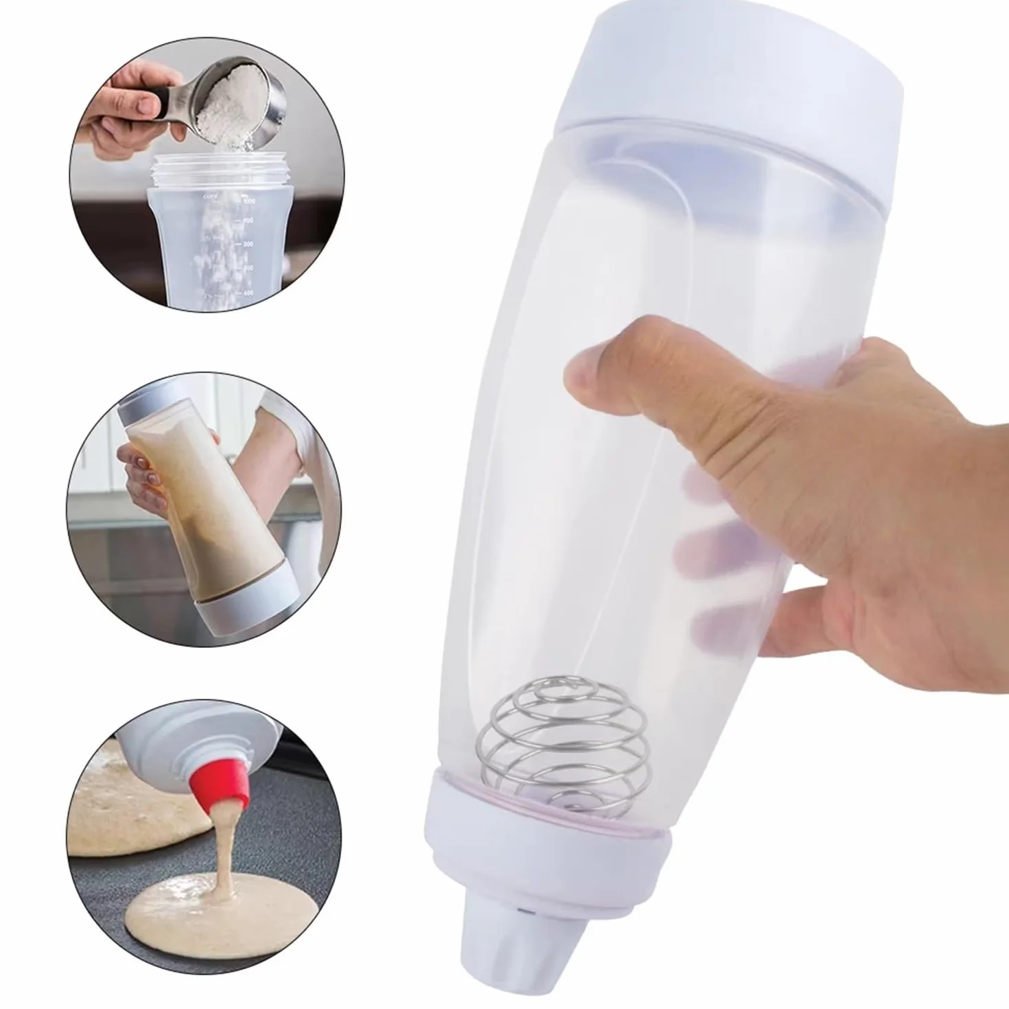 Pancake, dosatore per pasta da 1000 ml, con scala e sfera di miscelazione, dispenser per pancake, pancake, waffle, crepes UVM