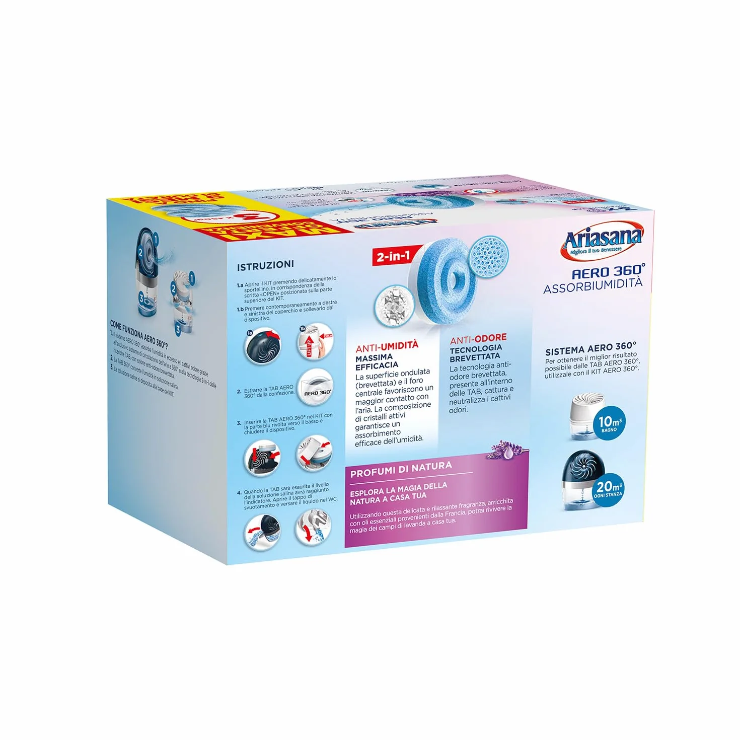 Ariasana Tripack Lavanda, Ariasana Aero 360° Ricarica per Dispositivi con Capacità ≥ 450g, Tab Profumate Assorbi Umidità, Ricarica Tab contro i Cattivi Odori, 1 Confezione da 3 Pezzi da 450g