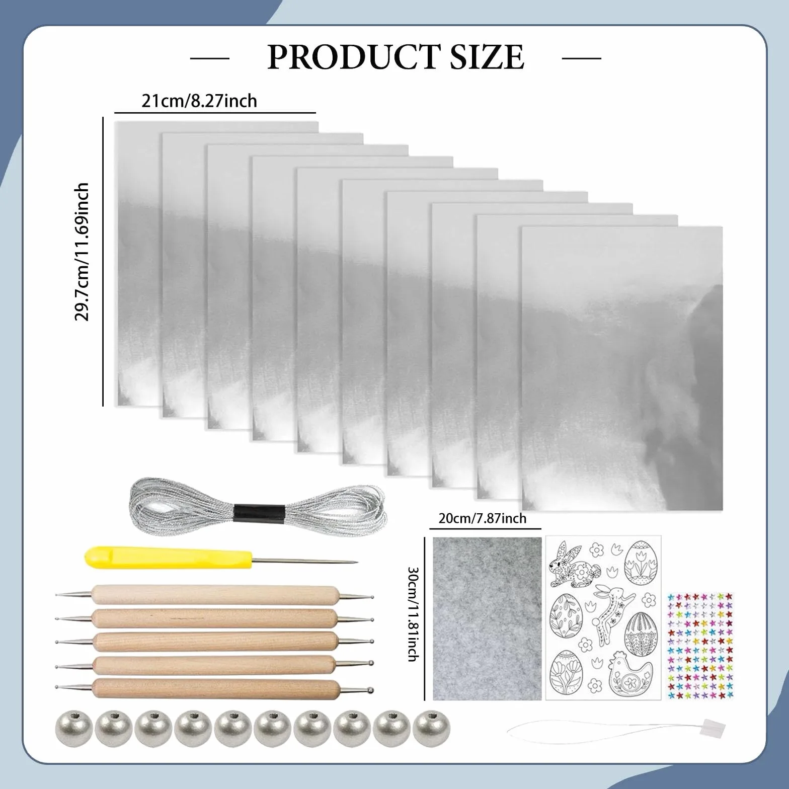 Foglio di Alluminio Foglio Metallico Spesso Kit Decorazioni Embossed Fai Goffrata Progetto Manuale Adatto per Attività Creative Educazione, Argento