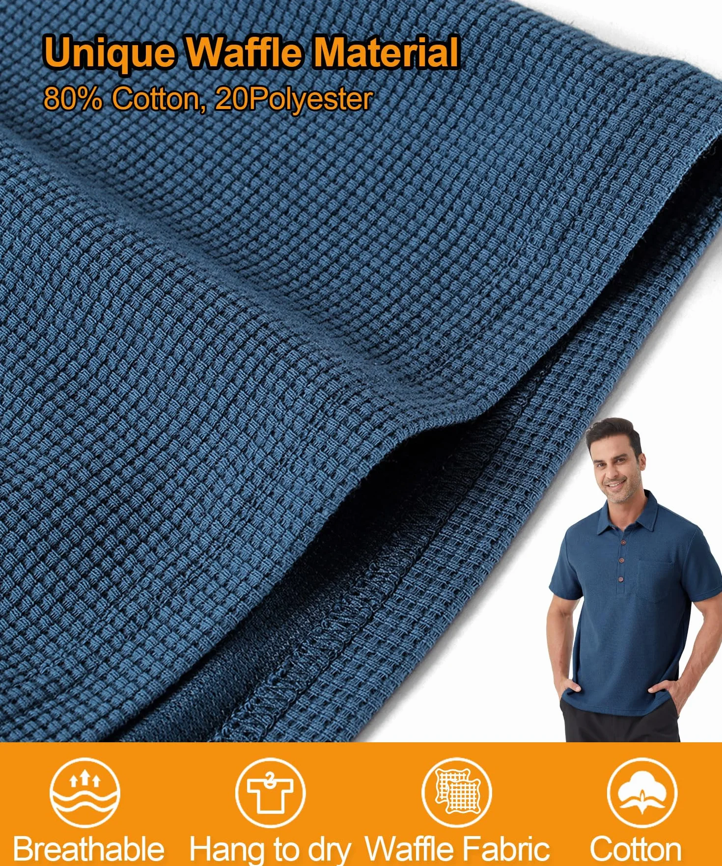 Polo da Uomo Manica Corta Tennis Golf Waffle a Maglia T-Shirt Ricami Poloshirt Camicia Cotone Piquet con Colletto e Bottoni Evolution