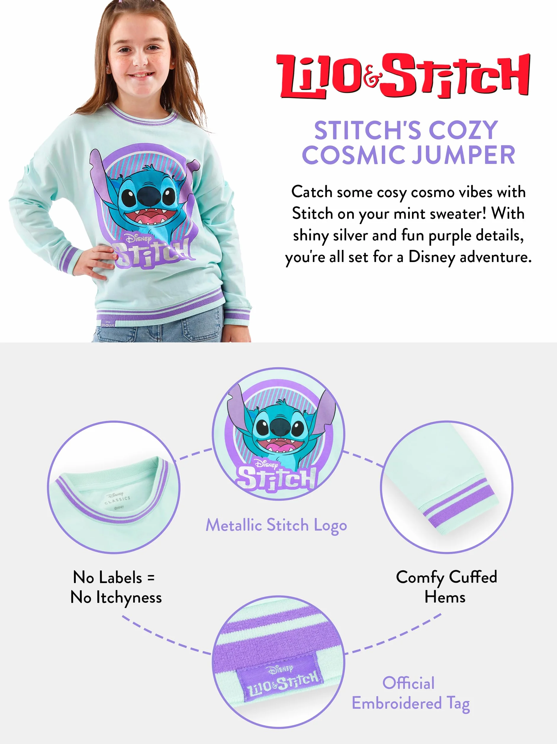 Disney Felpe Stitch Ragazza Taglie 5-13 Anni