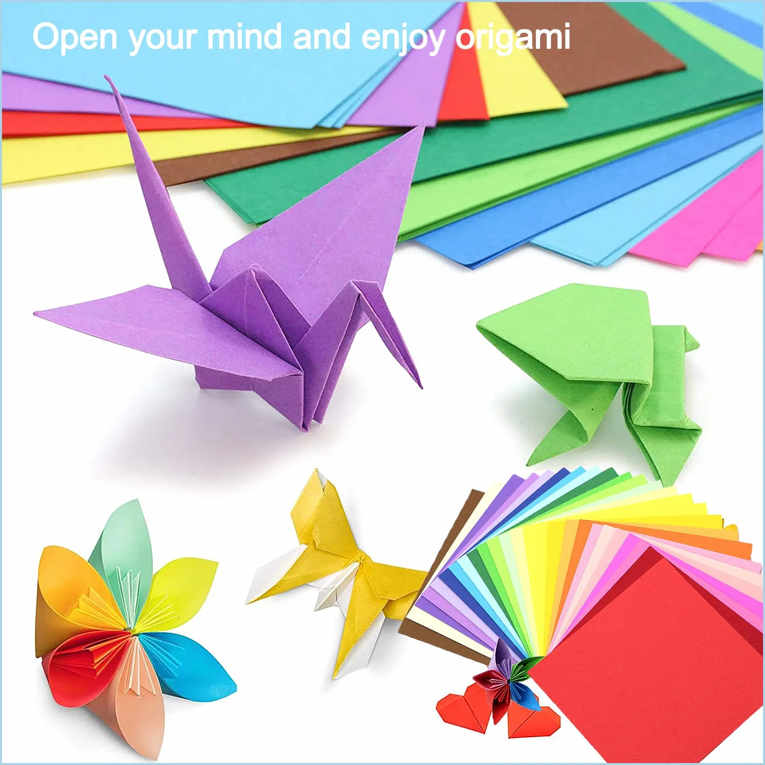 Carta Origami 200 Fogli 15x15 cm 20 Colori Fronte/Retro Kraft Colorata