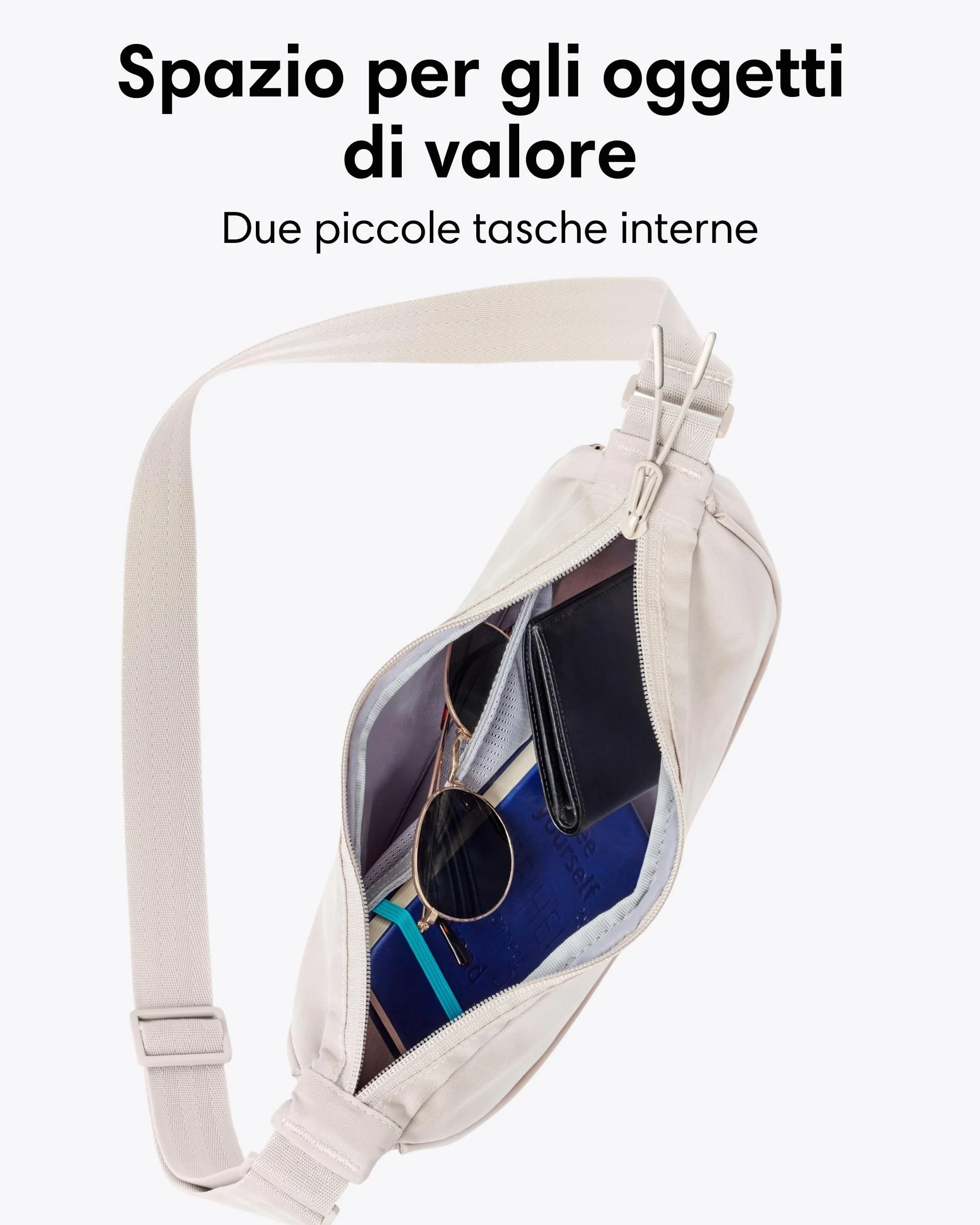 LARKSON Borsa a Tracolla Donna Beige - Solveig Small - Borsetta Mezzaluna - Borse a Spalla Piccola Elegante e Casual - Regolabile Marsupio alla Moda - Impermeabile