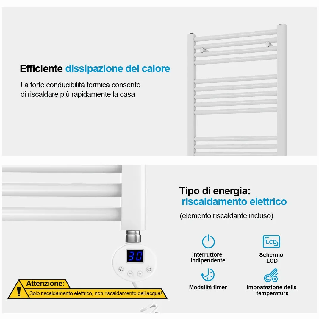 Heilmetz Scaldasalviette elettrico bianco 100x40 cm,Radiatore elettrico con termostato digitale e funzione Timer per asciugamani,Asciugatore elettrico per asciugamani,300 W