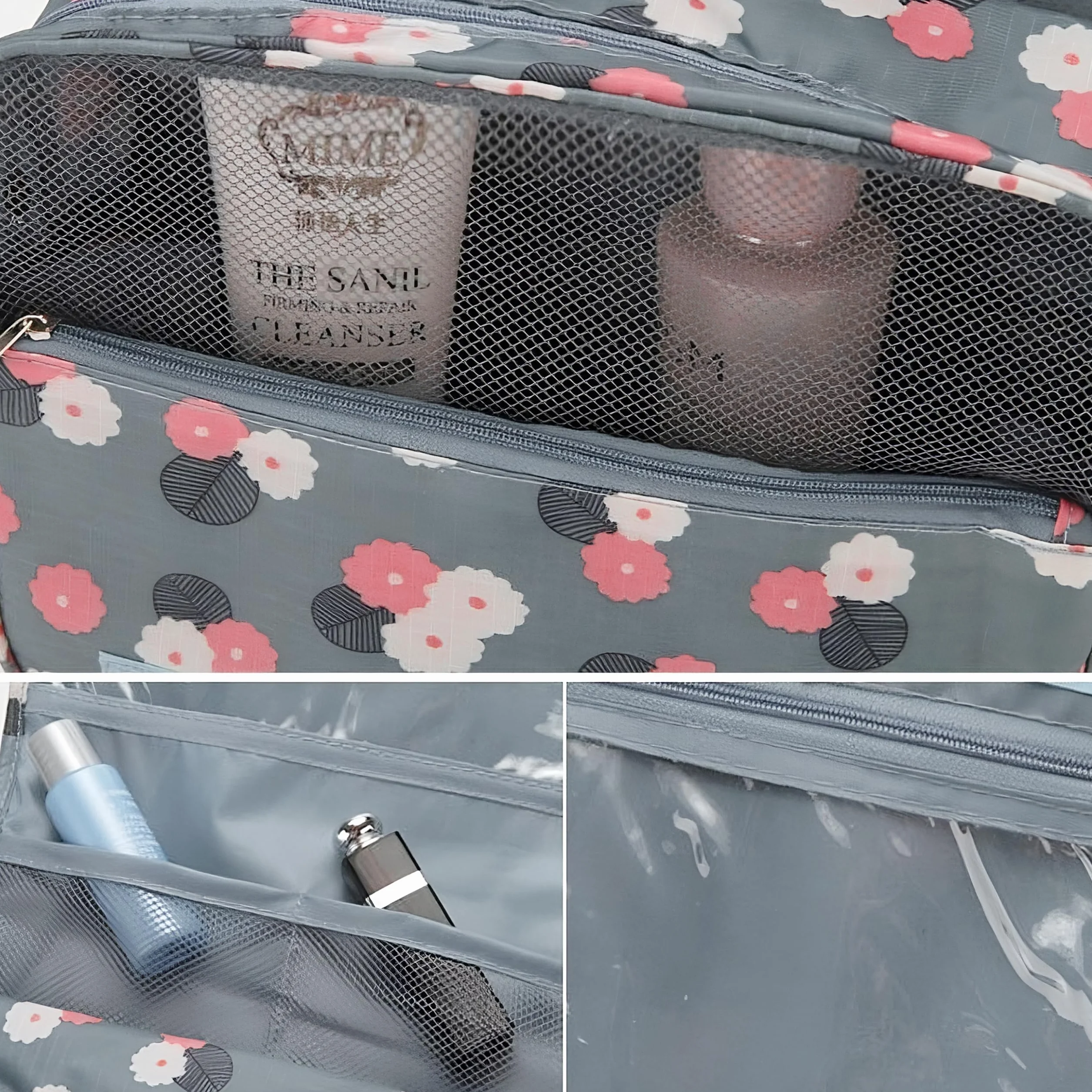Retoo Beauty Case Donna Viaggio Impermeabile 24 x 9,5 x 19 cm Organizer Cosmetici Borsa con 6 Tasche Gancio Maniglia Tessuto Oxford Elegante Compatta Pieghevole Idea Regalo
