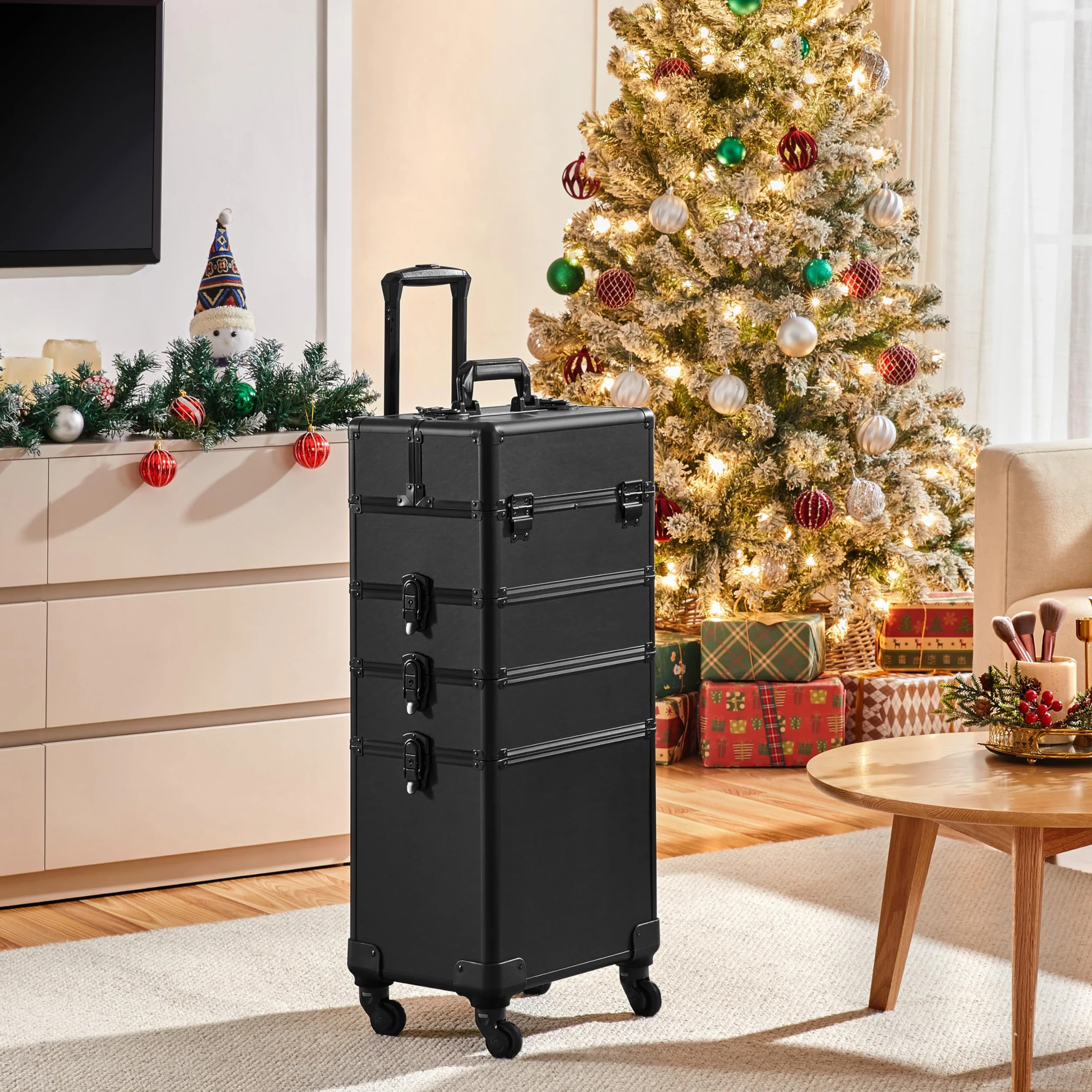 Yaheetech 4 in 1 Valigia Trolley Make Up da Trucco Beauty Case Professionale Grande Porta Trucchi per Estetista Parrucchiere da Viaggio Nero
