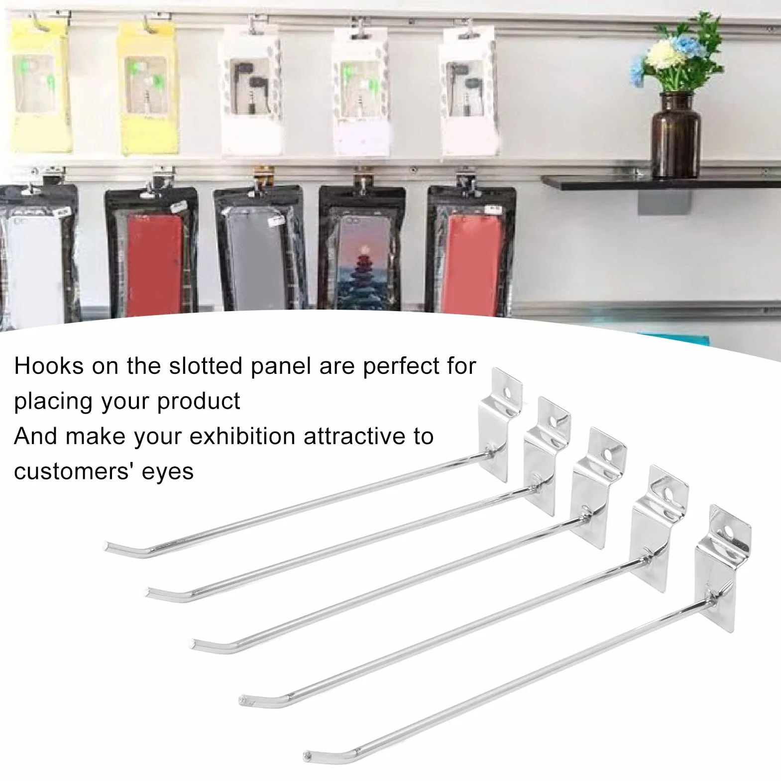 Ganci per Pannello Dogato 20cm 50 Pezzi, Gancio per Display per Griglia in Metallo Forato per Supermercato