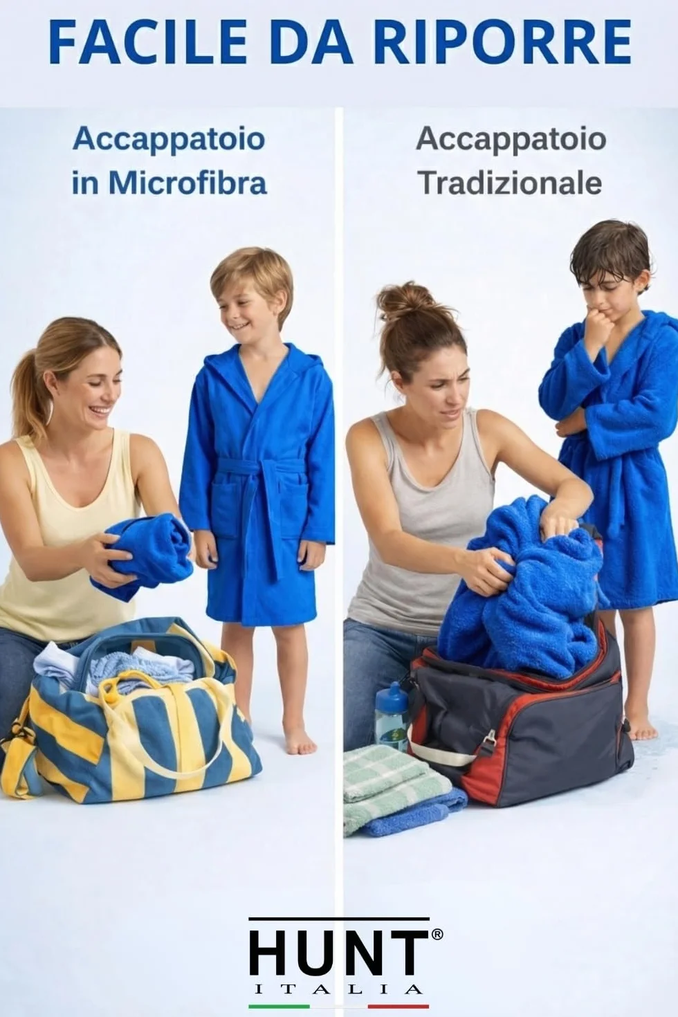 Accappatoio in Microfibra per Bambini 4-16 Anni, Asciugatura Rapida, Salvaspazio, Celeste Fuxia Rosa Blu Elettrico