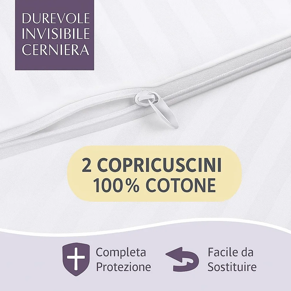 Copricuscino Letto - Federe Cuscino per Camera - Coprifedere Cuscini Letto Con Cerniera - 2 Pezzi - Dimensione 50x80- federe cuscino letto - federe antiacaro antiallergico certificate