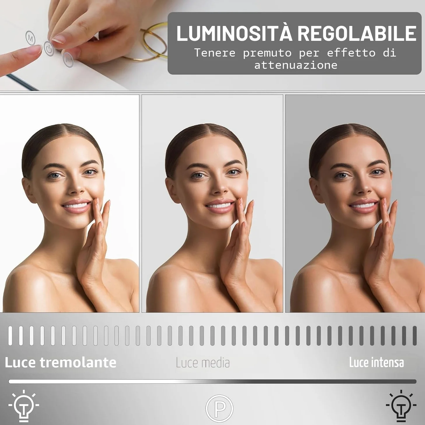 Hollywood Specchio Trucco con Luci,15 LED,50x40 cm,Specchio da parete,3 Temperature di Colore,Controllo touch e lente d'ingrandimento 10X,USB,Specchio da tavolo,specchio con luci make up,Bianco