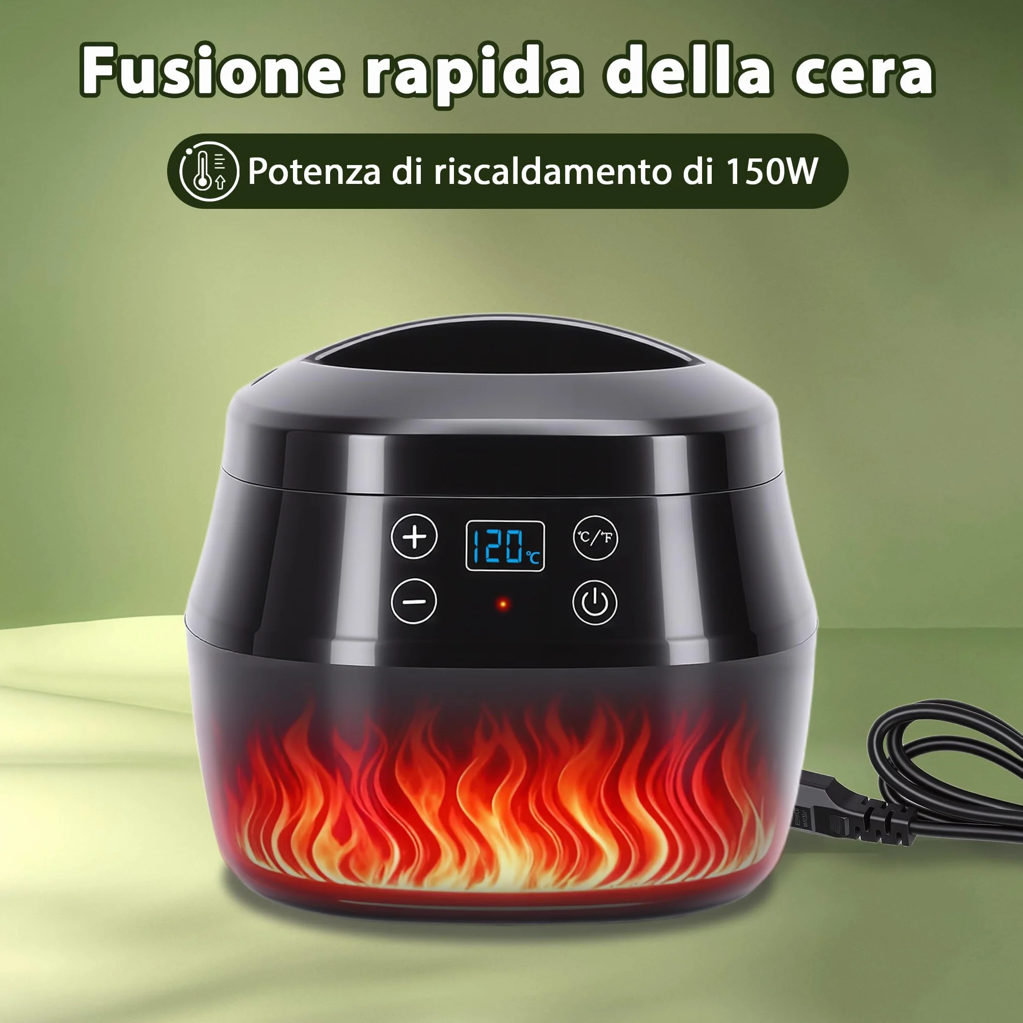 Sciogliera Cera Elettrica 150W con Display LED Digitale, Pentola per Fusione Cera, Stoppini e Cucchiaio