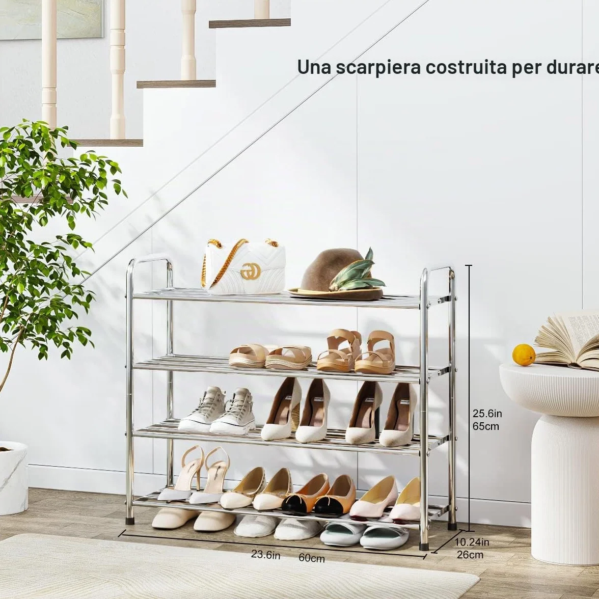 FANHAO Scarpiera Potenziata 4 Livelli Acciaio Inossidabile Organizer Scarpe 12-16 Paia 68x26x65 cm