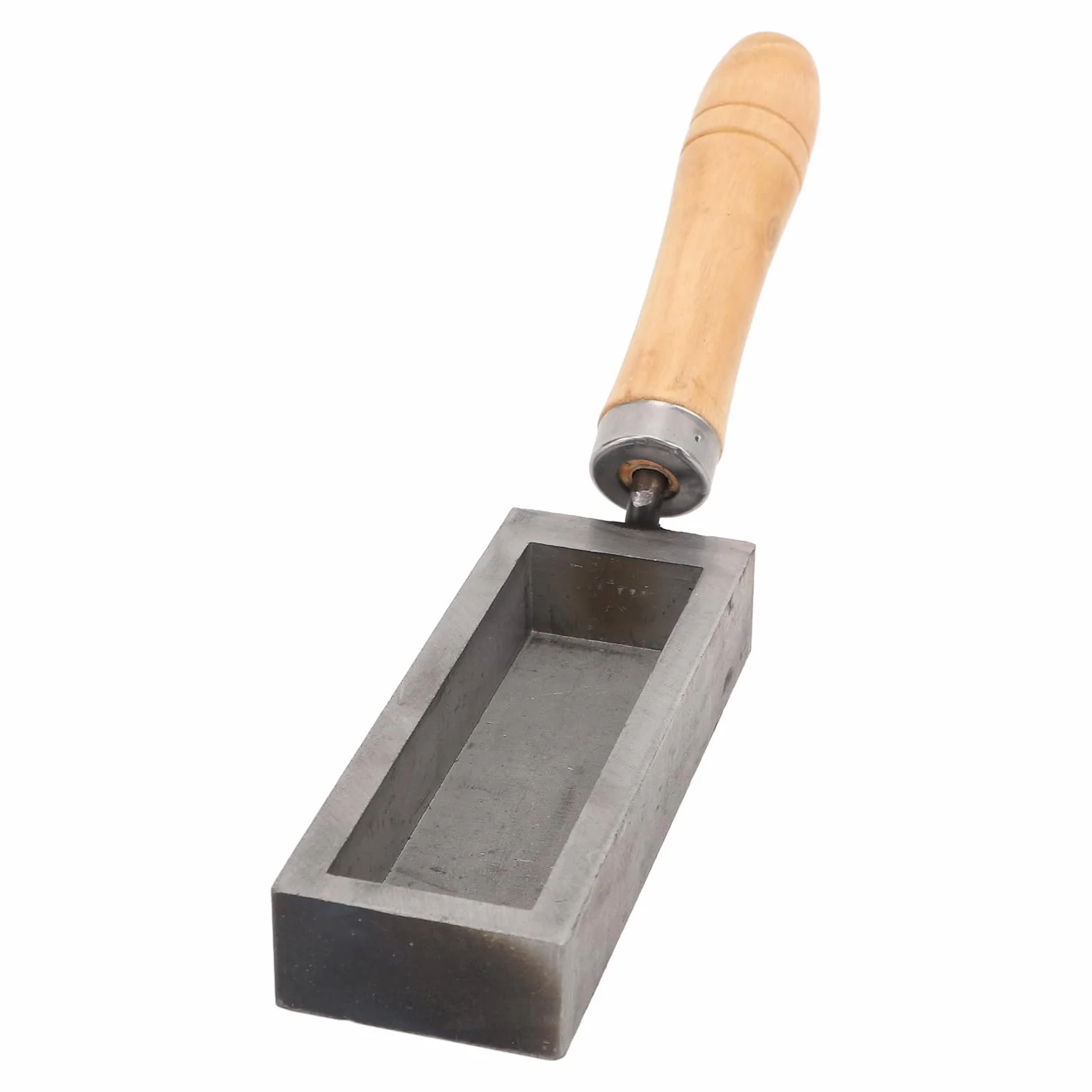 Stampo per Colata di Lingotti d'Oro in Ghisa Portatile con Manico in Legno di Faggio, Lingottiera Compatta in Acciaio Legato Argento