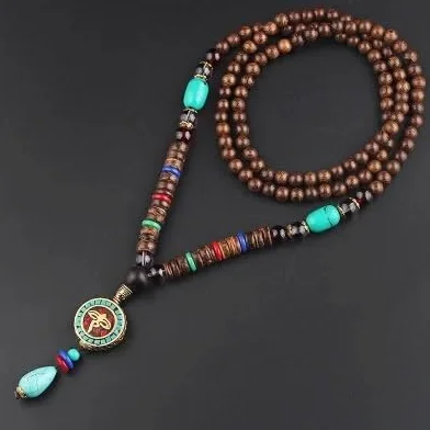 Amplificatore Pendente con Perline in Legno Mala Buddista Lungo Nepal Vintage; Collana Etnica Boemia Boho Buddha Fortunato Gioielli for Donna Uomo (Color : Style4)