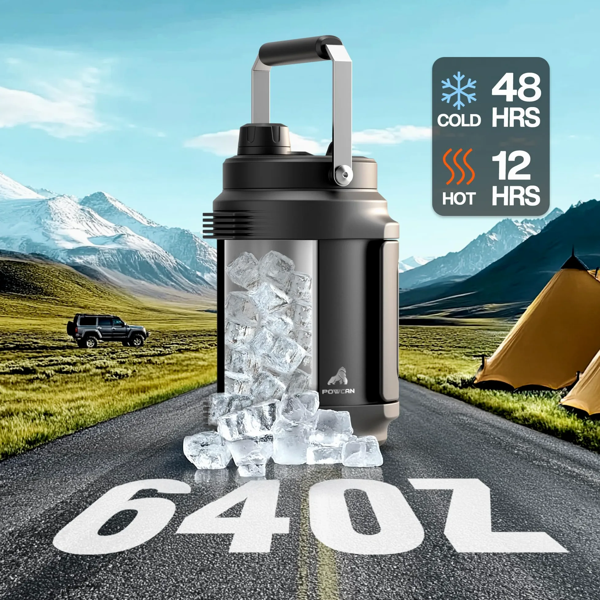 Borraccia termica per palestra: 2 in 1, con coperchio con beccuccio con cannuccia, doppio manico, a prova di perdite, mantiene il freddo fino a 48 ore, brocca d'acqua in acciaio inox per viaggi,