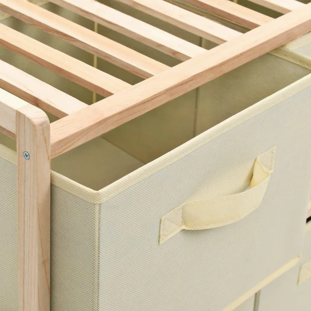 Cassettiera in legno di cedro con 6 cestini in tessuto, beige, 59 x 28 x 75 cm, armadio portaoggetti per ufficio, soggiorno, corridoio, organizer con scomparti e cassetti