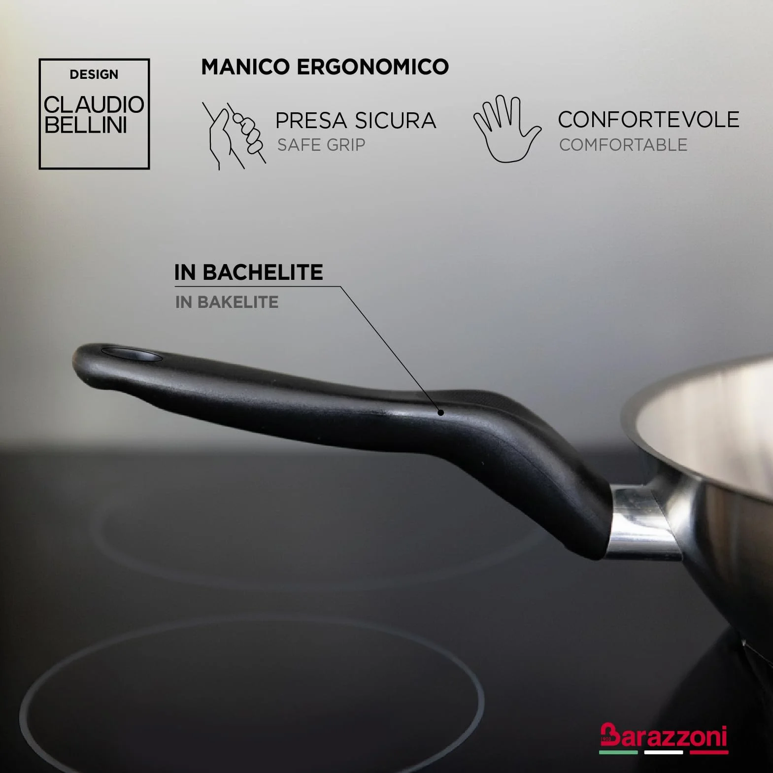 Barazzoni Le Inoxidabili Padella 24 cm Acciaio Inox 18/10 Induzione Gas Triplo fondo PFAS free