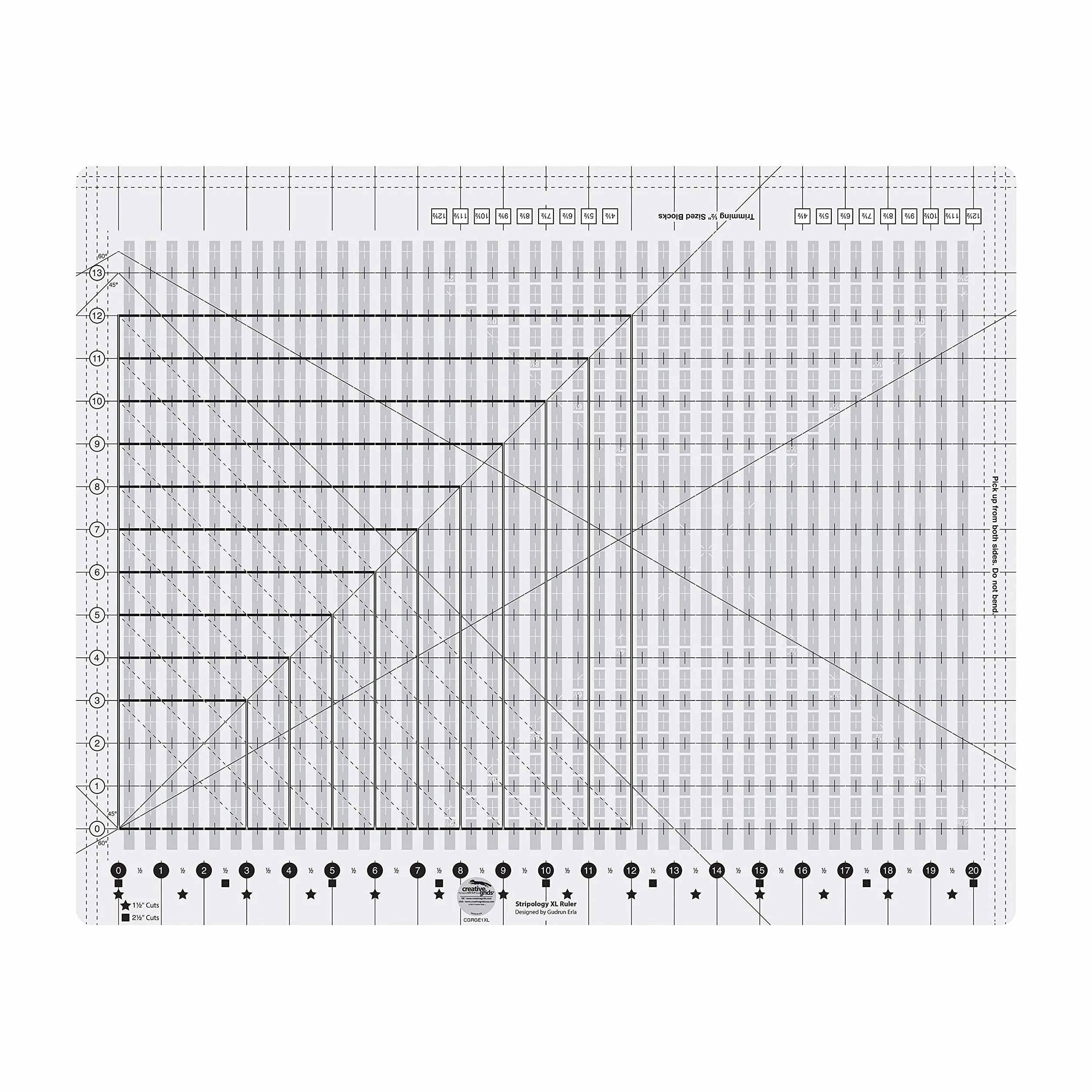 Creative Grids Stripology XL - Righello per trapuntatura, modello progettato da Gudrun Erla, impugnatura antiscivolo brevettata
