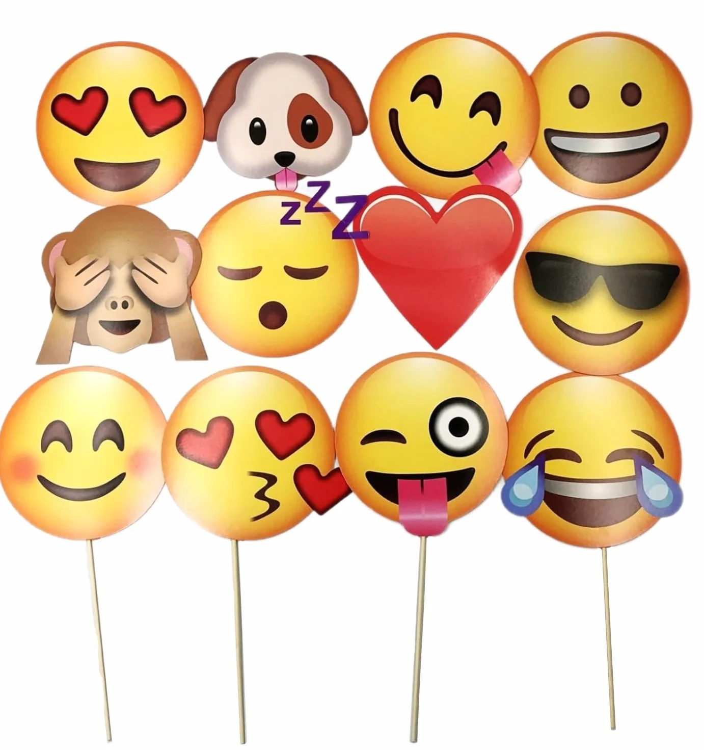 JZK 12x Emoticon Emoji Photo Booth Props Party Selfie Photobooth Props su Stick per Bambini Adulti Accessorio per Feste per Matrimonio Compleanno Baby Shower Natale