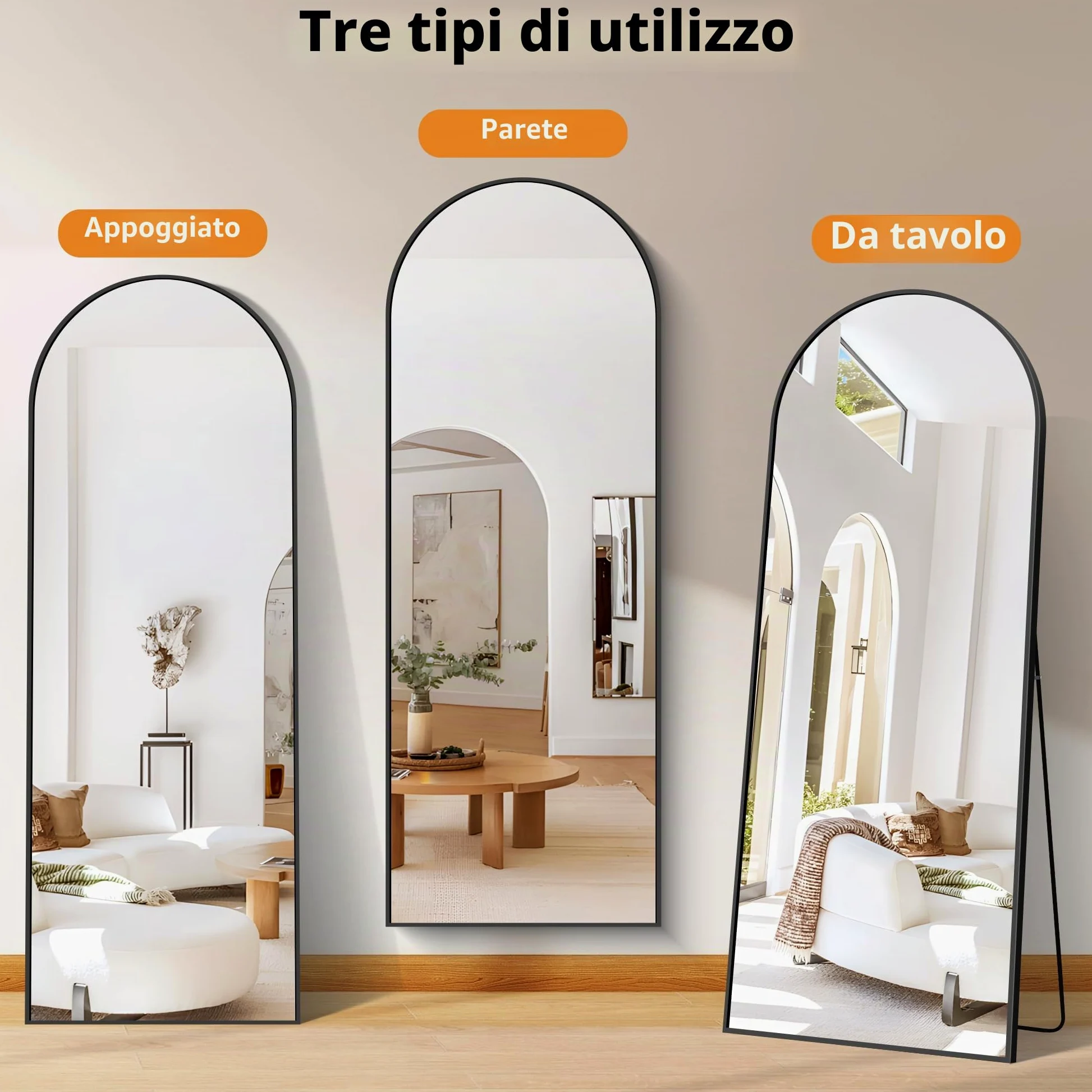 WOLIBEER Specchio a Figura Intera 192 x 85 cm, Grande Specchio da Terra con Cornice in Alluminio Nero, per Camera da Letto Cameretta Soggiorno Spogliatoio