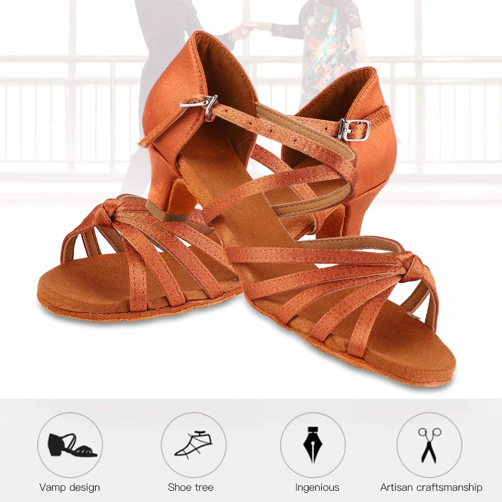 mumisuto Scarpa da Ballo Latino Morbida Comoda per Bambina Tacco Alto 4cm Marrone