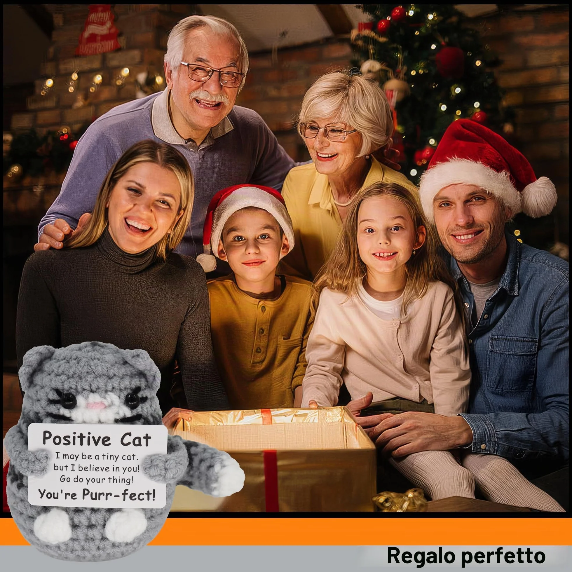 Pocket Hug - Bambola di Gatto Grigia Spessa in Lana Lavorata a Maglia Spessa Gatto Grigio con energia positiva, Idea Regalo per Ragazzi e Ragazze