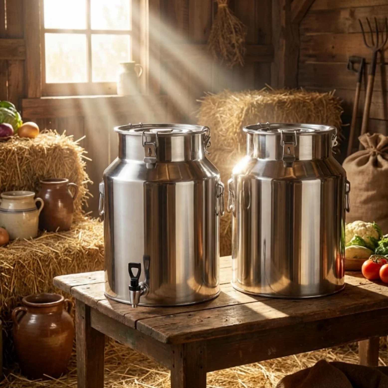 Bidone del Latte in Acciaio Inox 304, Contenitore Latte Professionale | Con Rubinetto o Maniglia, Fusto Ermetico per Olio Oliva e Vino, da 5L a 100L, Argento(With Spigot,18L/4.8 Gal)