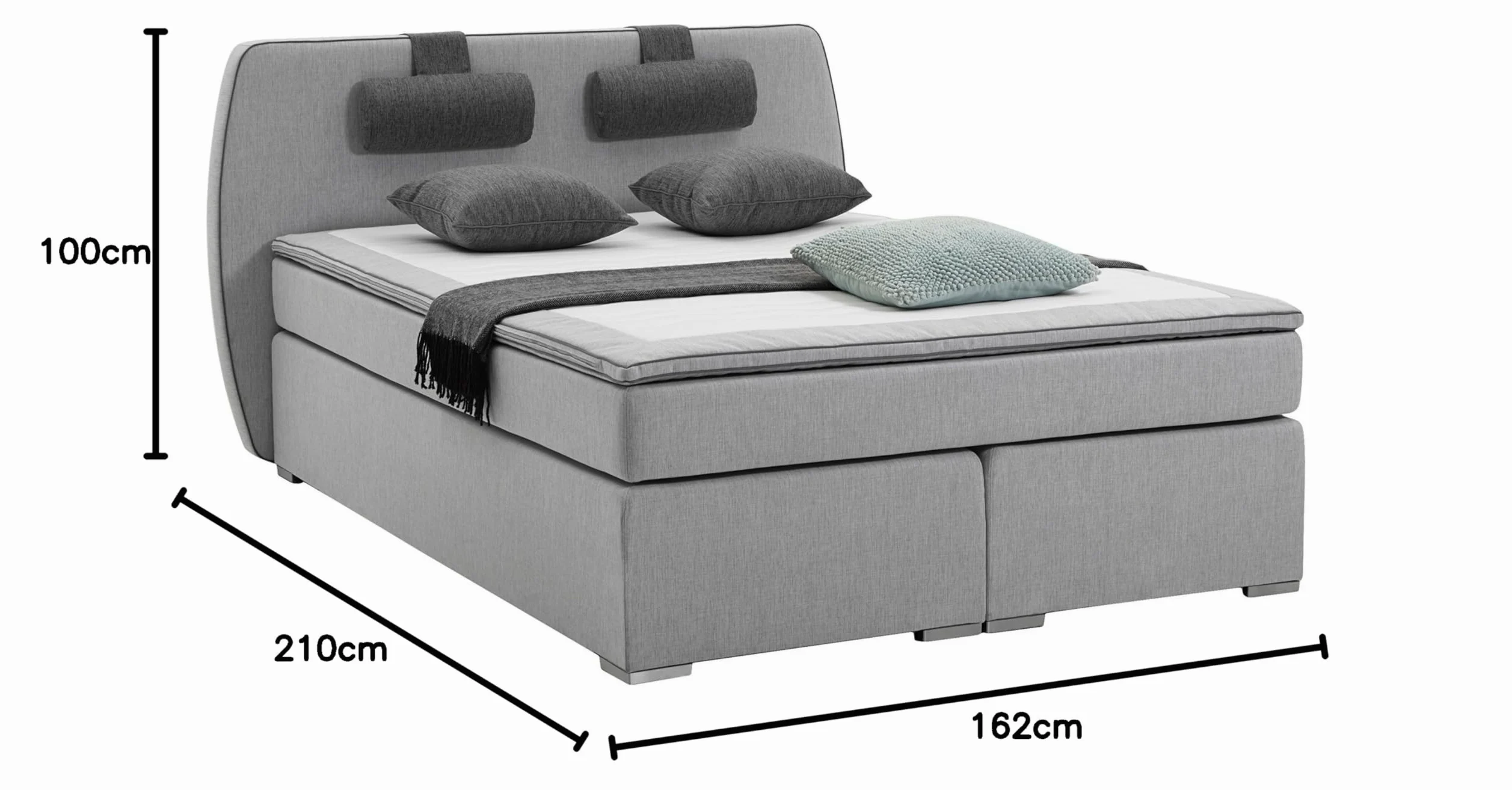 Atlantic Home Collection Letto con Contenitore, durezza Materasso H2, con coprimaterasso, con poggiatesta, Colore Grigio Chiaro, Grigio, 140 x 200 cm